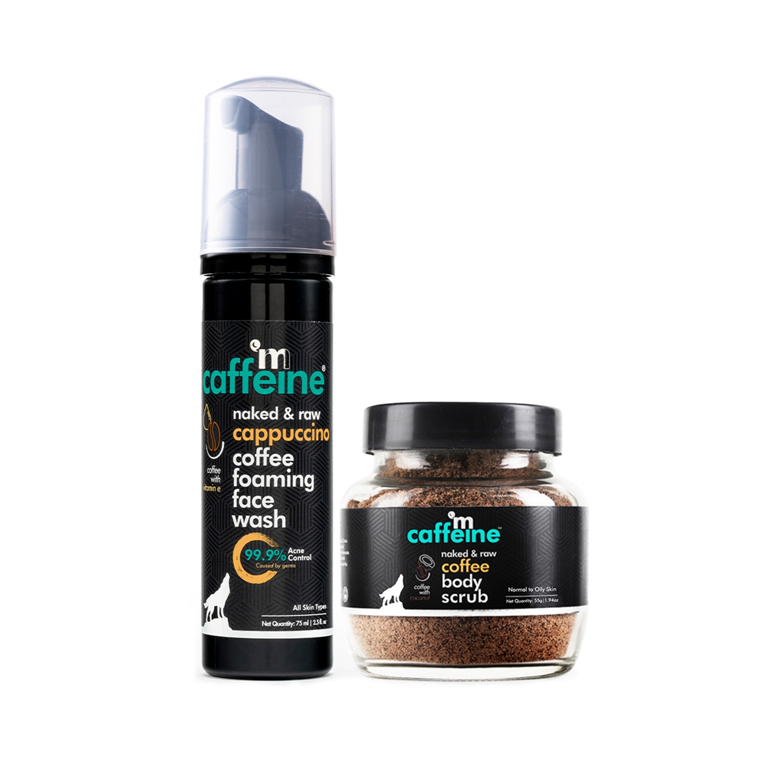 mCaffeine | mCaffeine Nacked & Raw Body Scrub And Cappuccino Coffee Foaming Face Wash - (2Pcs)