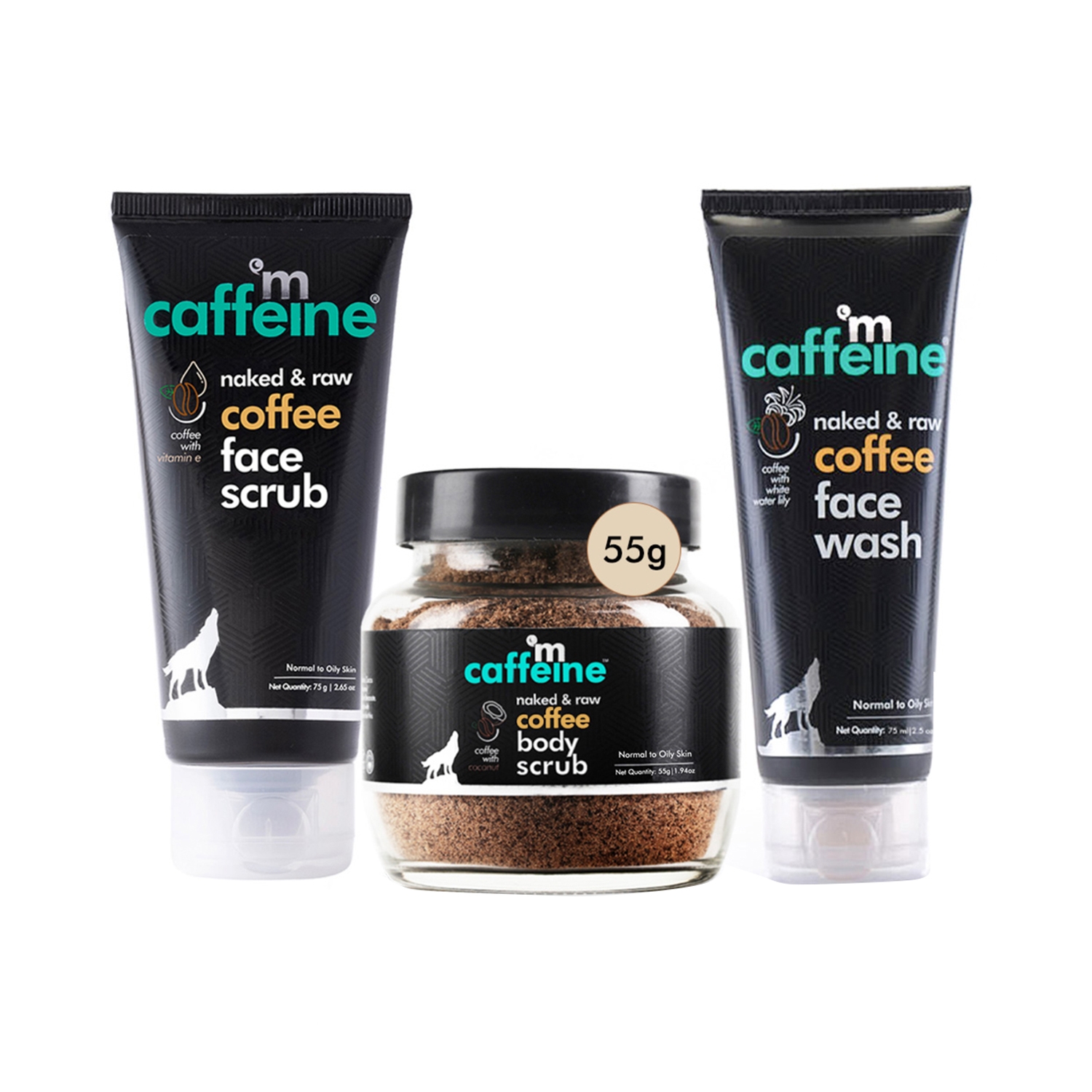 mCaffeine Nacked & Raw Body Scrub & Espresso Coffee Face Scrub And Espresso Coffee Face Wash - (3Pcs)