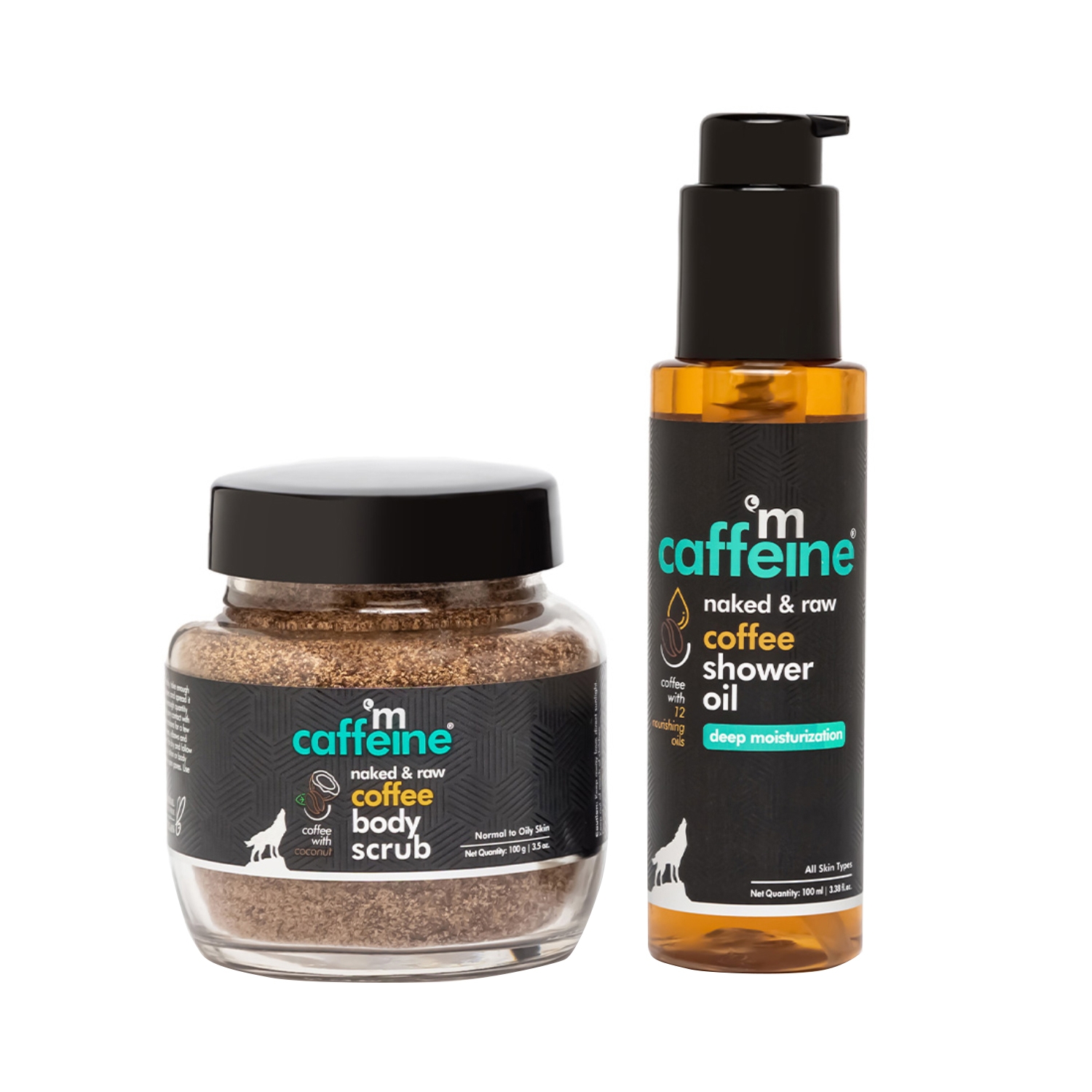 mCaffeine | mCaffeine Naked & Raw Coffee Shower Oil And Naked & Raw Coffee Body Scrub - (2Pcs)