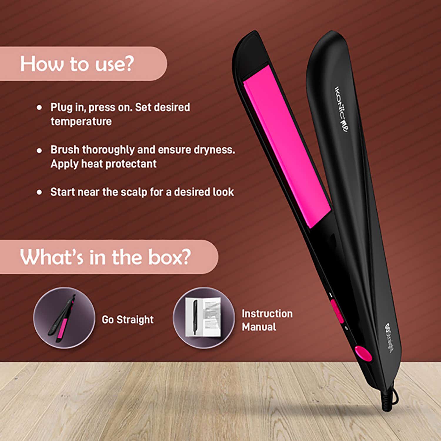 Buy Ikonic Me Go Straight Hair Straightener Black Pink (1 pc