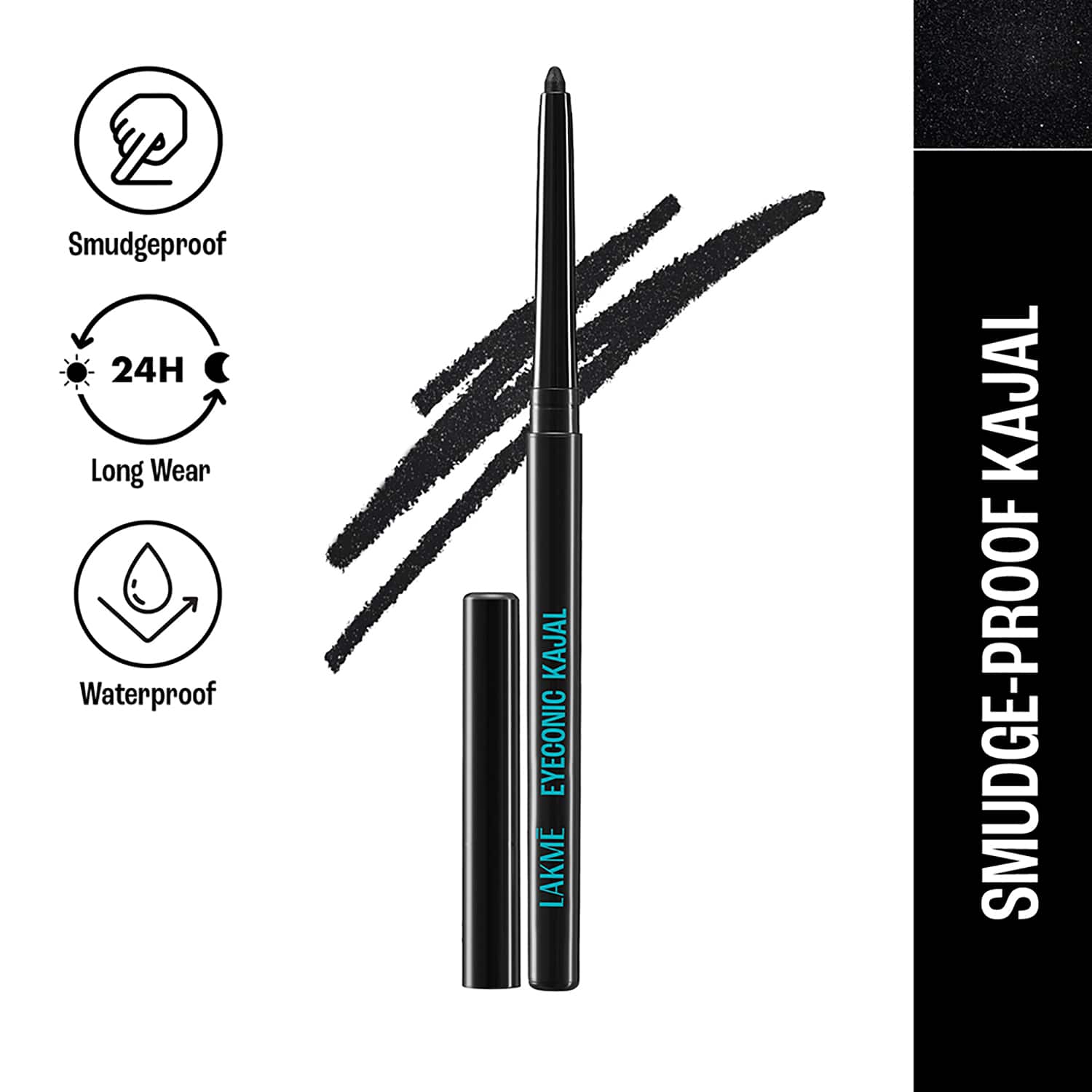 Lakme | Lakme 9 to 5 Eyeconic Kajal Waterproof Smudgeproof Lasts 24 Hrs - Sparkling Black (0.35 g)