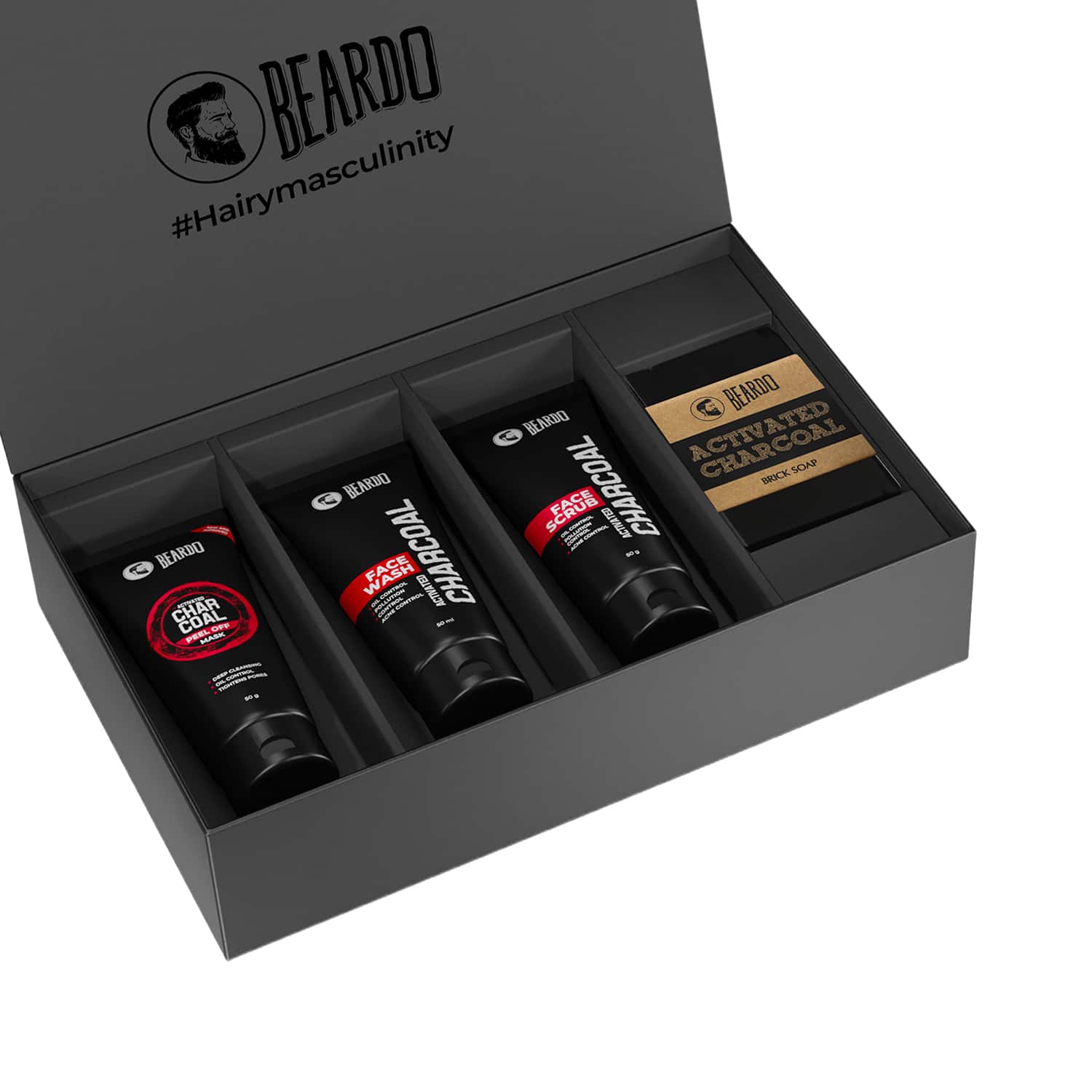 Beardo | Beardo Charcoal 4-In-1 Combo With Face Wash, Face Scrub, Peel off Mask & Charcoal Soap - (4 Pcs)