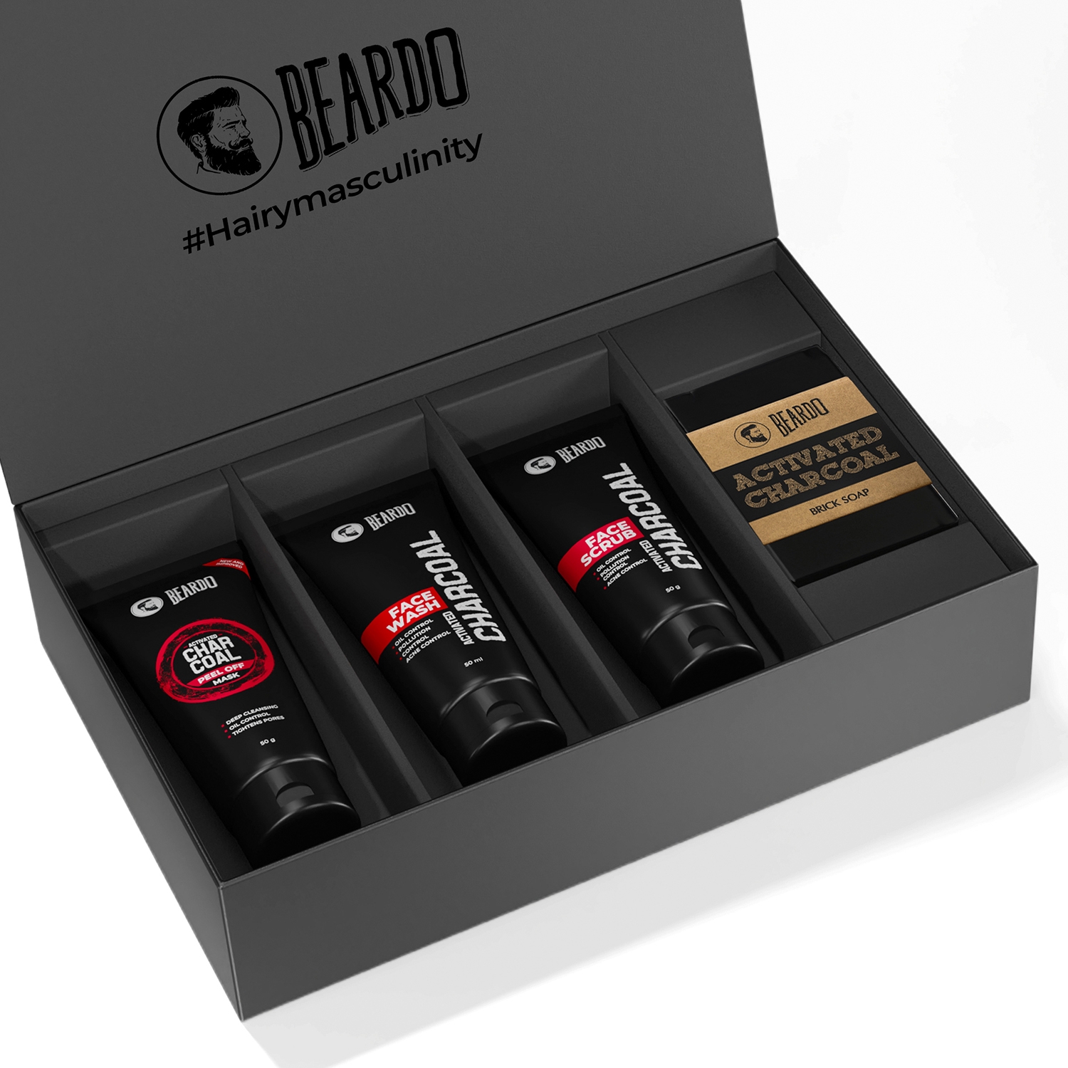 Beardo | Beardo Charcoal 4-In-1 Combo With Face Wash, Face Scrub, Peel off Mask & Charcoal Soap - (4 Pcs)