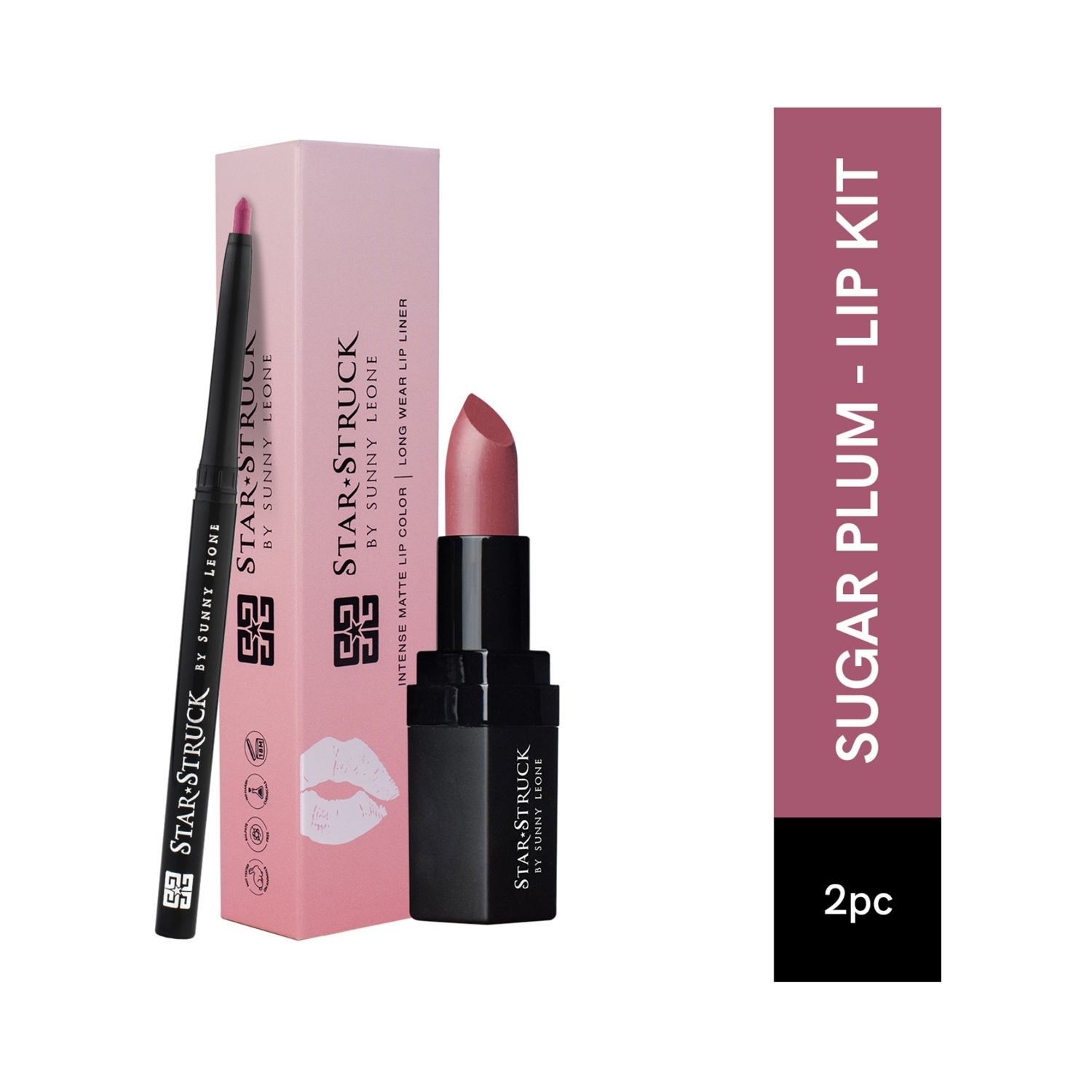 Star Struck by Sunny Leone | Star Struck by Sunny Leone Lipstick & Lip Liner Lip Kit - SUGAR Cosmetics Plum (2 Pcs)