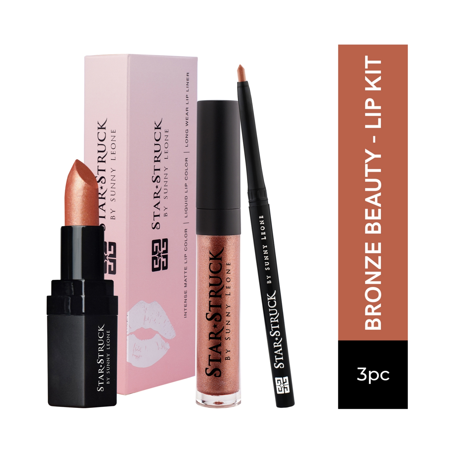 Star Struck by Sunny Leone Lip Gloss With Lip Liner & Lipstick Lip Kit - Bronze Beauty (3 Pcs)