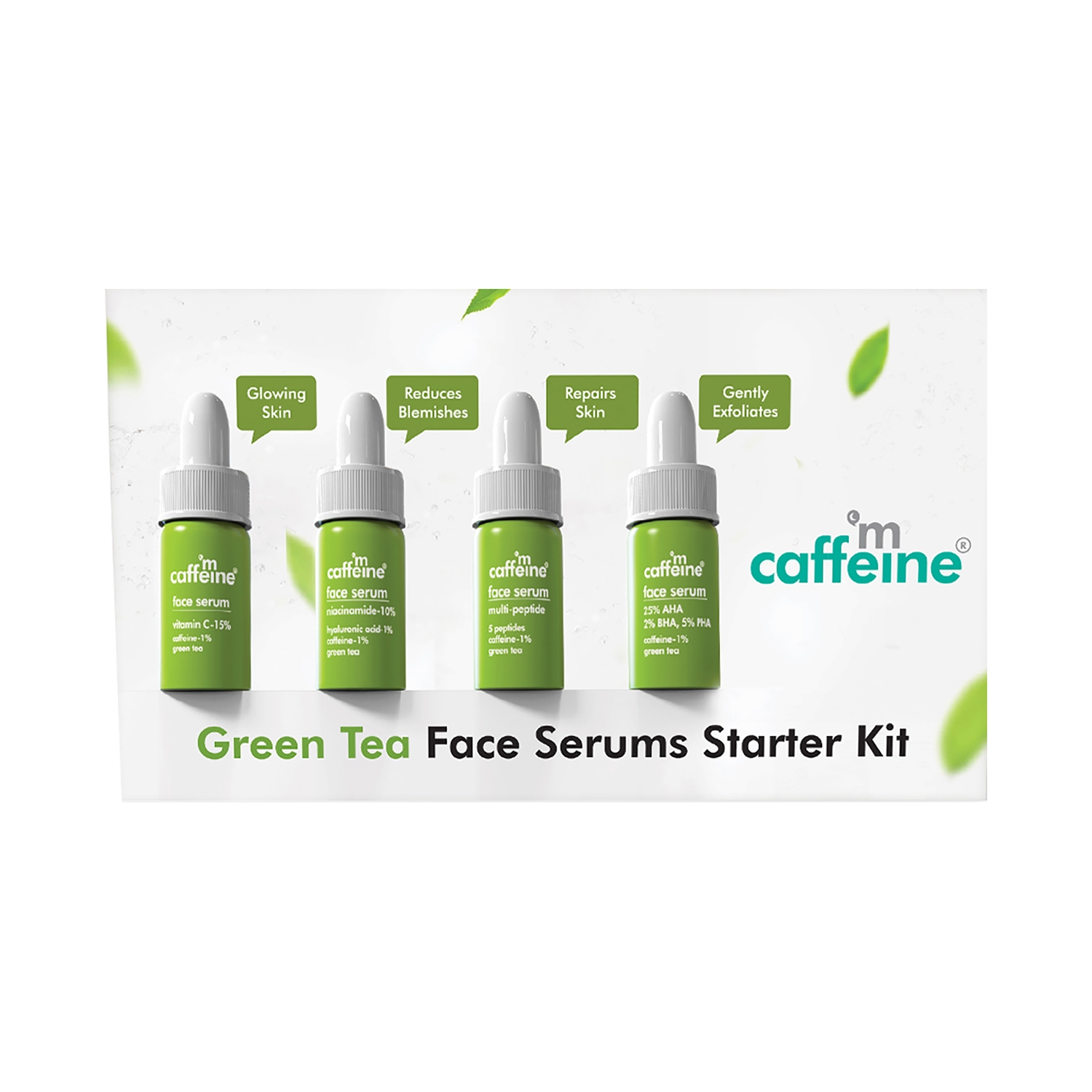 mCaffeine Miniature Green Tea Face Serums Starter Kit - (4Pcs)