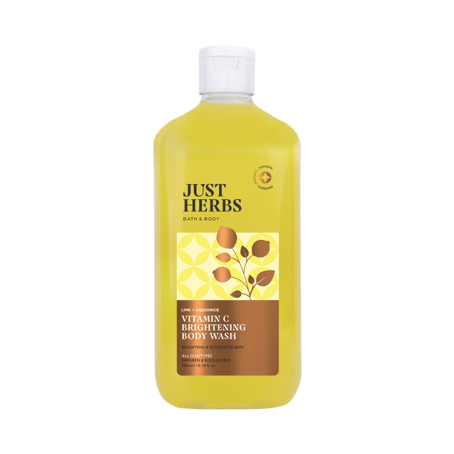 Just Herbs | Just Herbs Vitamin C Skin Brightening Exfoliating Body Wash With Lime & Liquorice (300ml)