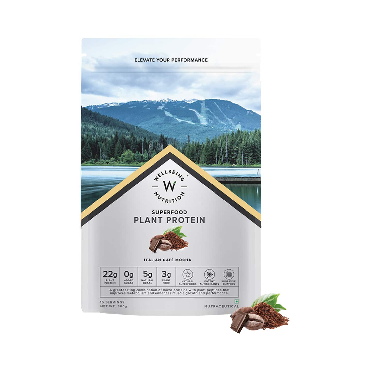Wellbeing Nutrition | Wellbeing Nutrition Organic Vegan Plant Protein Superfoods - Italian Cafe Mocha (500 g)