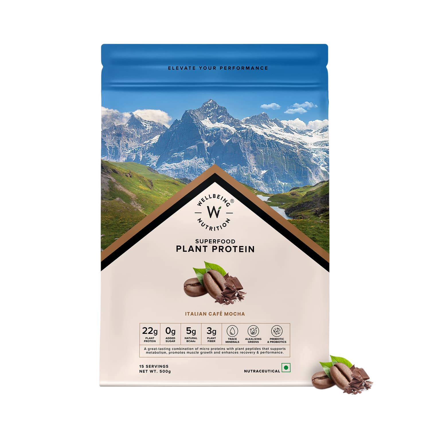 Wellbeing Nutrition | Wellbeing Nutrition Organic Vegan Protein Isolate 3B CFU Probiotics Italian Cafe Mocha (500 g)
