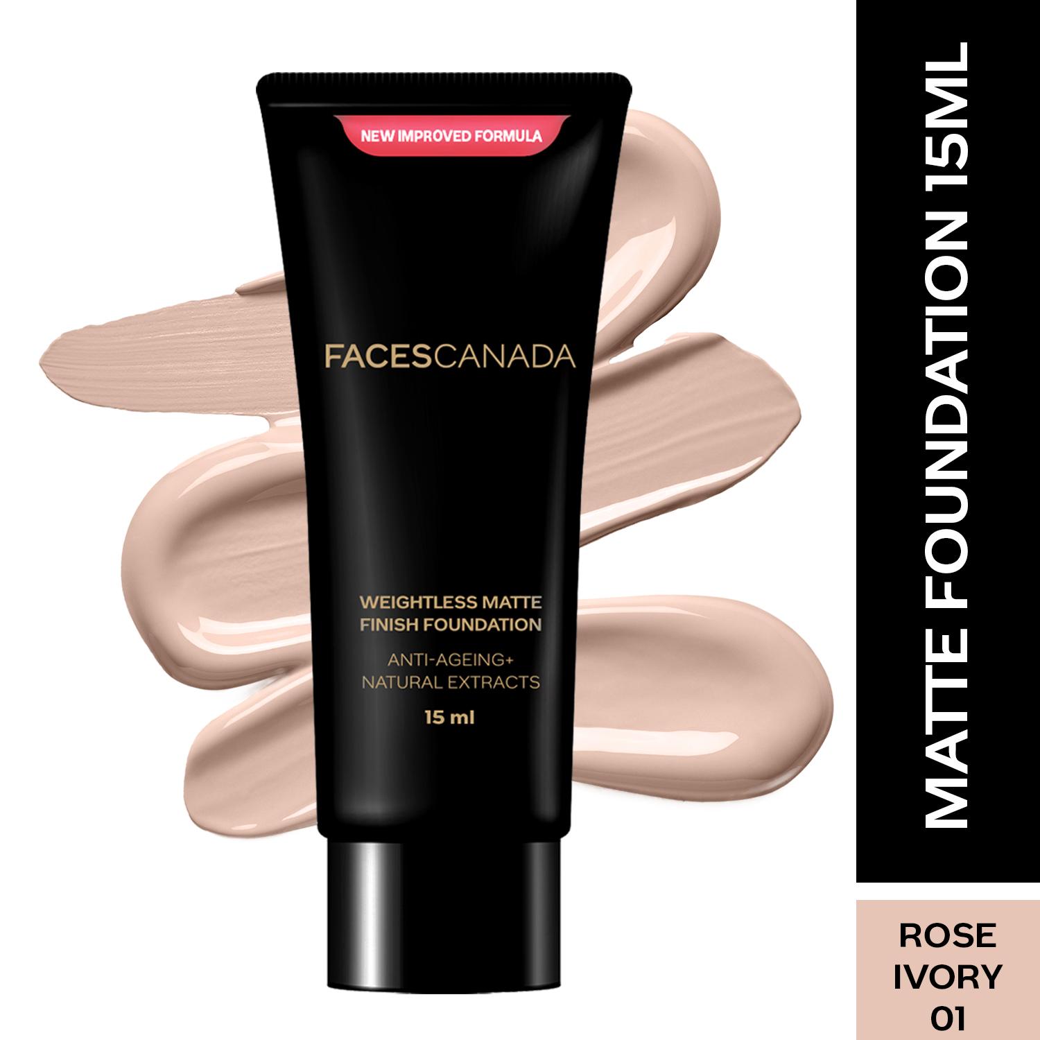 Faces Canada | Faces Canada Weightless Matte Finish Foundation - Rose Ivory, Anti-Ageing, Non-Clog Pores (15 ml)