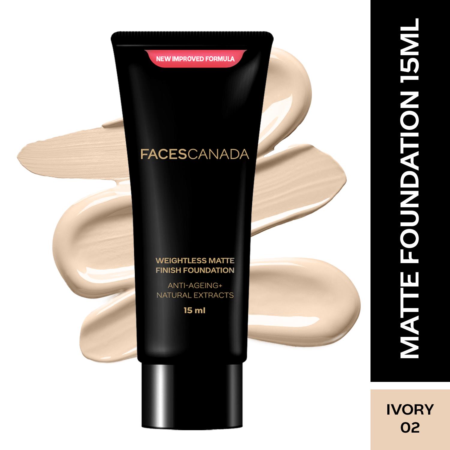 Faces Canada | Faces Canada Weightless Matte Finish Foundation - Ivory, Anti-Ageing, Non-Clog Pores (15 ml)