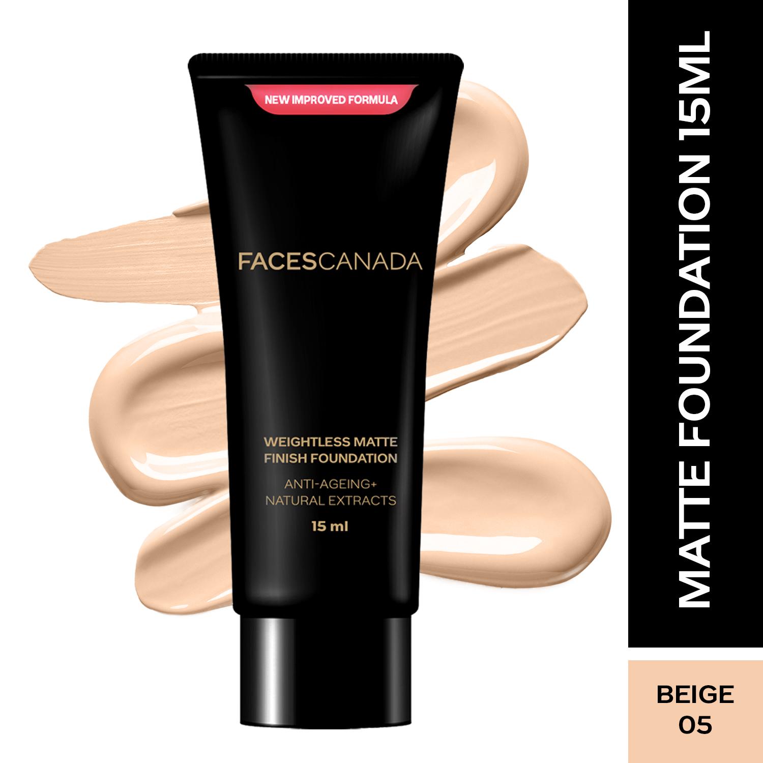 Faces Canada | Faces Canada Weightless Matte Finish Foundation - Beige, Anti-Ageing, Non-Clog Pores (15 ml)