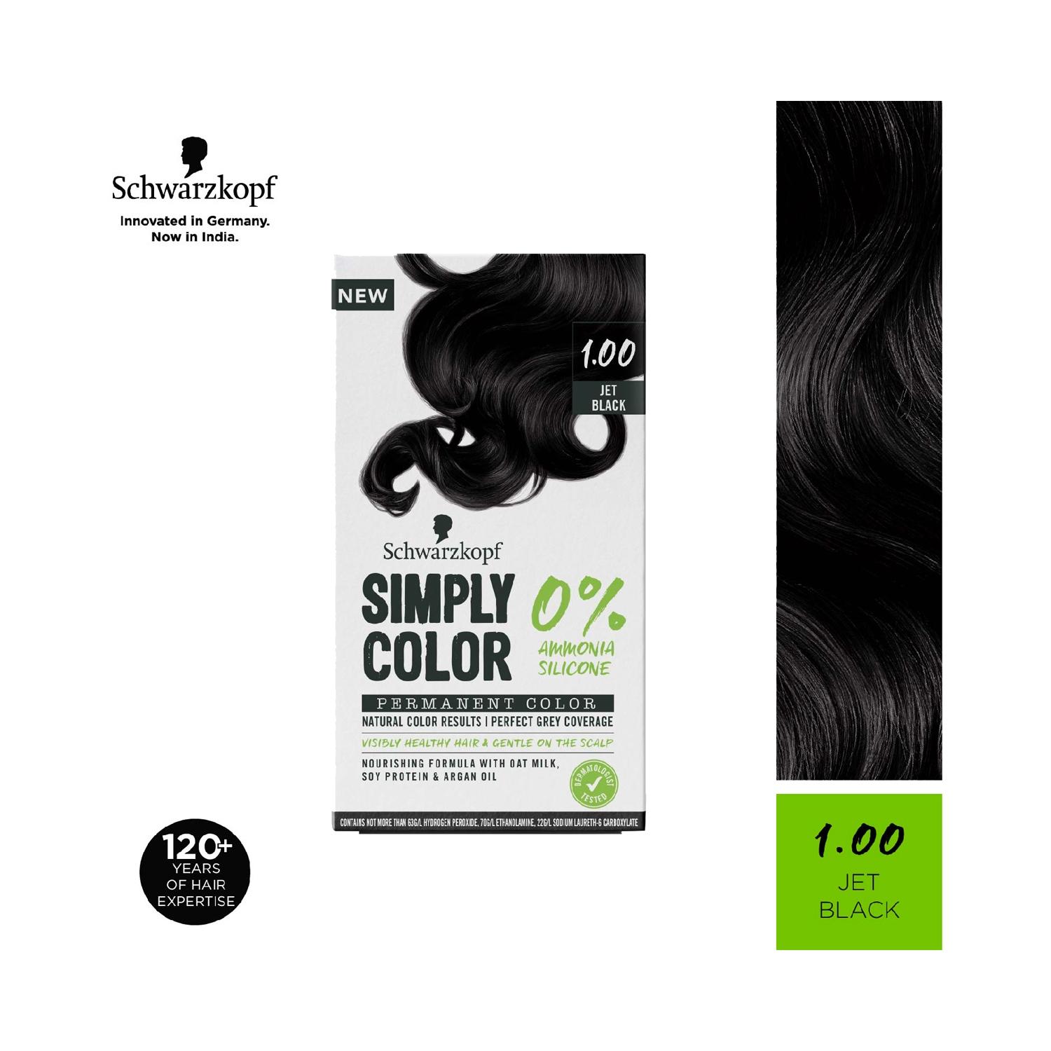 Schwarzkopf | Schwarzkopf Simply Color Permanent Hair Colour - 1.00 Jet Black (142.5ml)