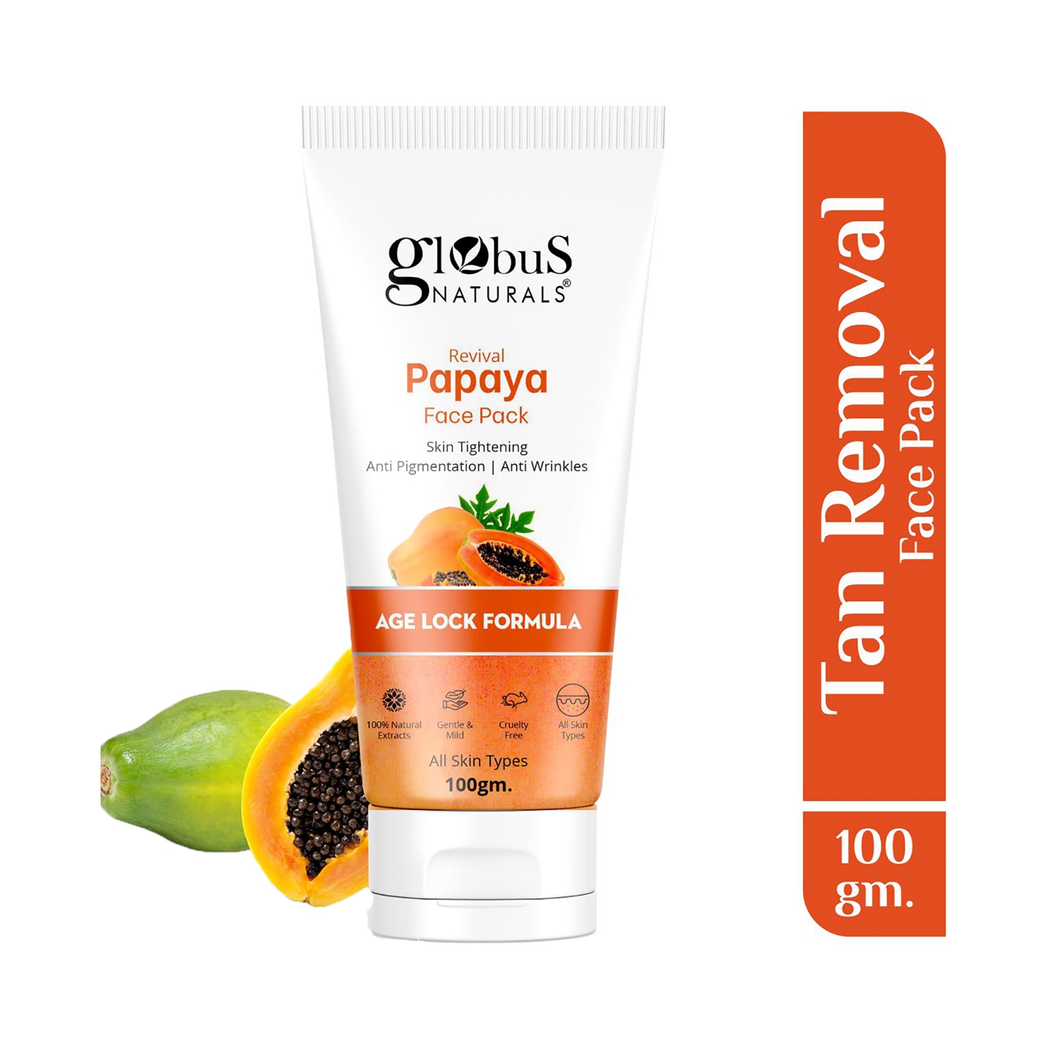 Globus Naturals | Globus Naturals Papaya Face Pack For Tan Removal, Age Lock, Pigmentation & Wrinkles With Rice (100g)