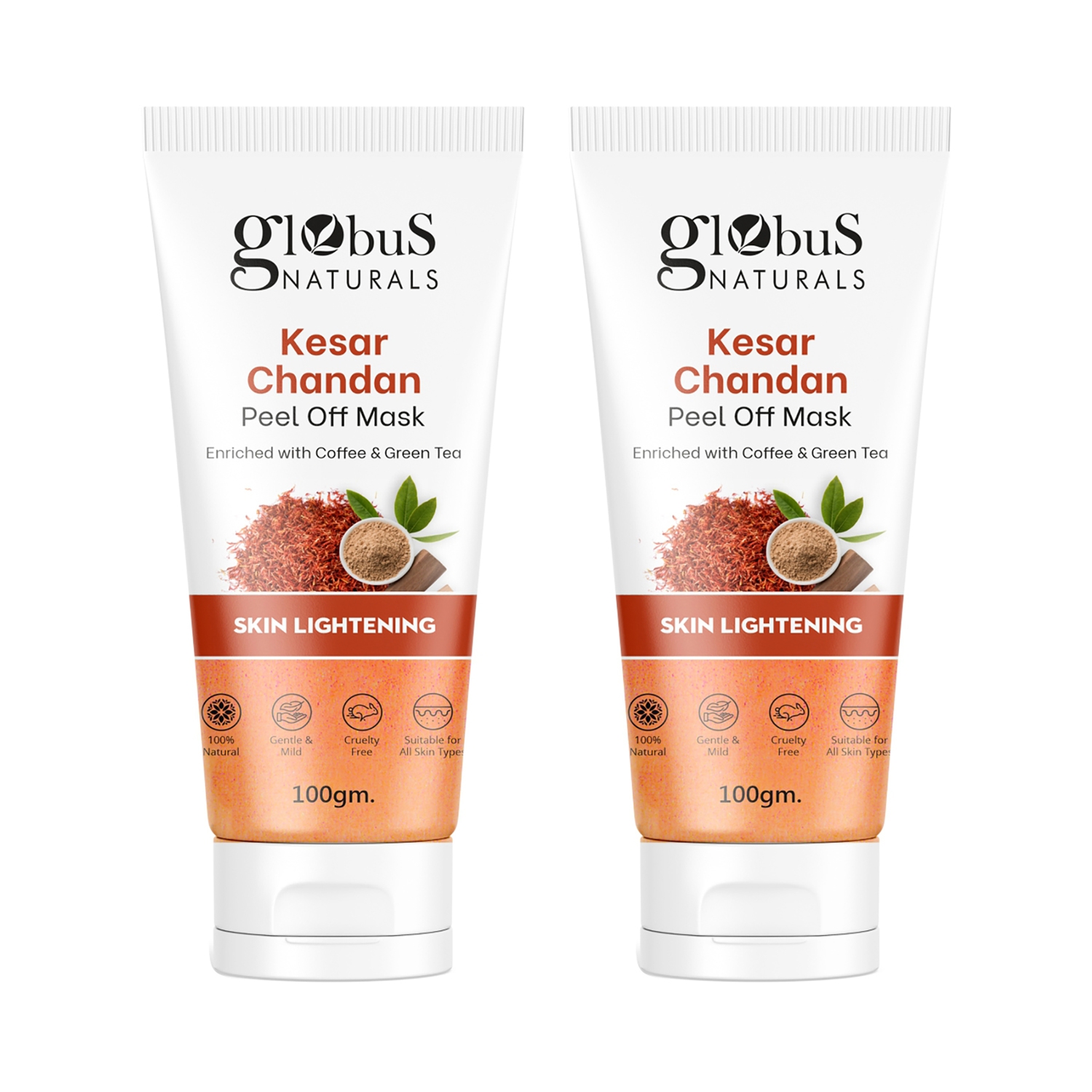 Globus Naturals | Globus Naturals Kesar Chandan Peel Off Mask Enriched With Green Tea For Skin Lightening Combo (2 Pcs)