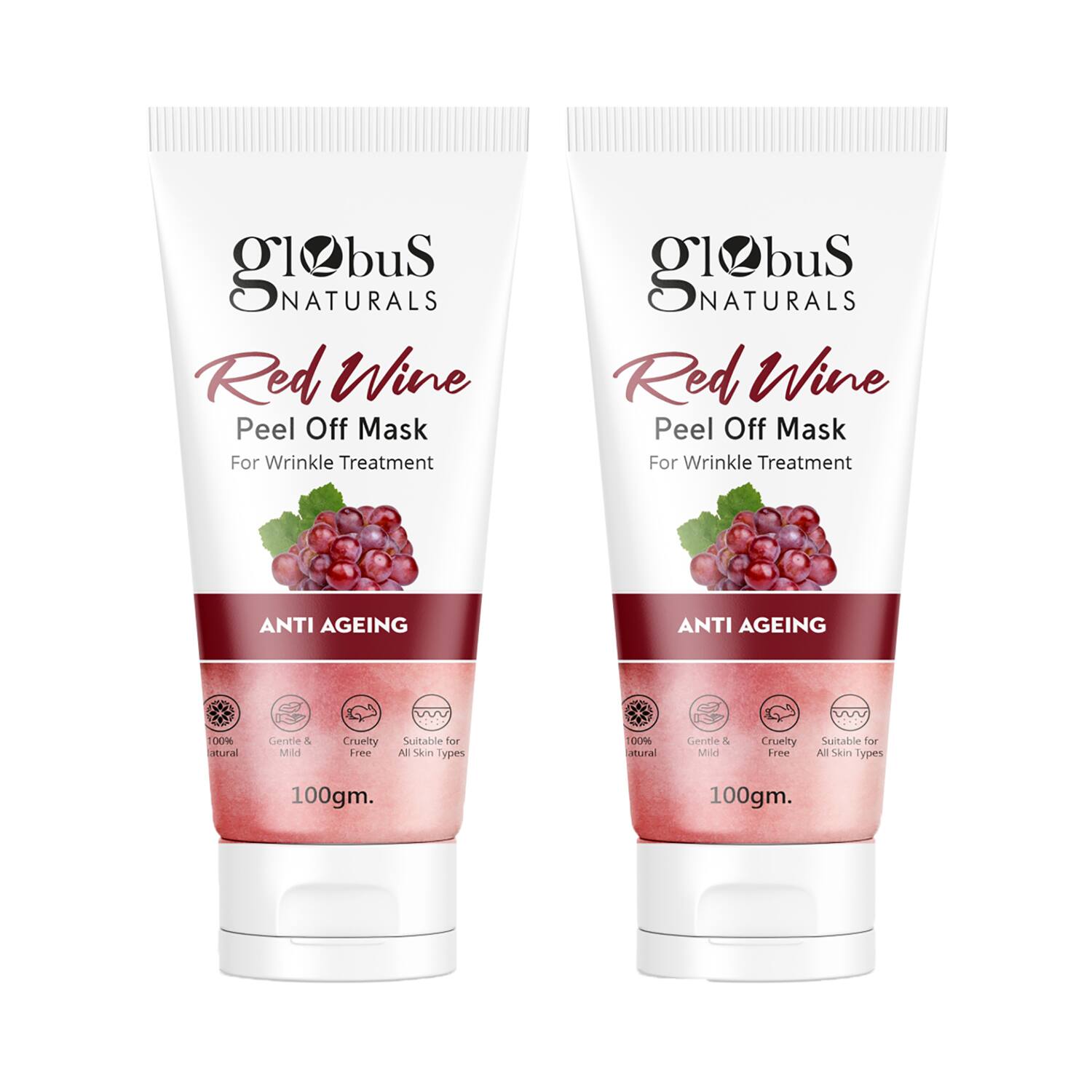 Globus Naturals | Globus Naturals Red Wine Peel Off Mask For Wrinkle Treatment & Anti Ageing Formula Combo (2 Pcs)