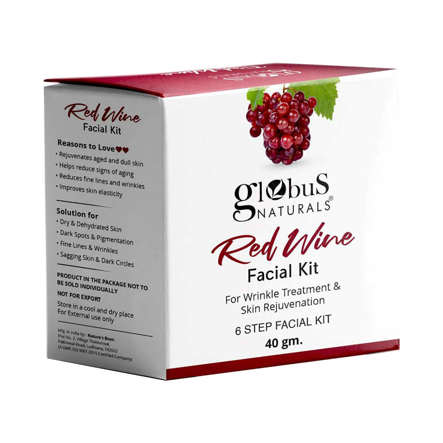 Globus Naturals | Globus Naturals Anti-Ageing Red Wine 6 Step Facial Kit For Reducing Fine Lines & Wrinkles (40g)