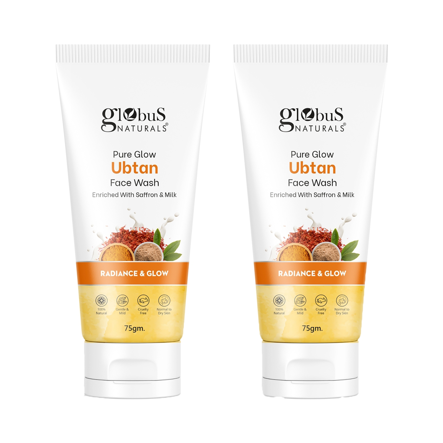 Globus Naturals | Globus Naturals Pure Glow Ubtan Face Wash Enriched With Saffron & Milk For Radiance Combo (2 Pcs)