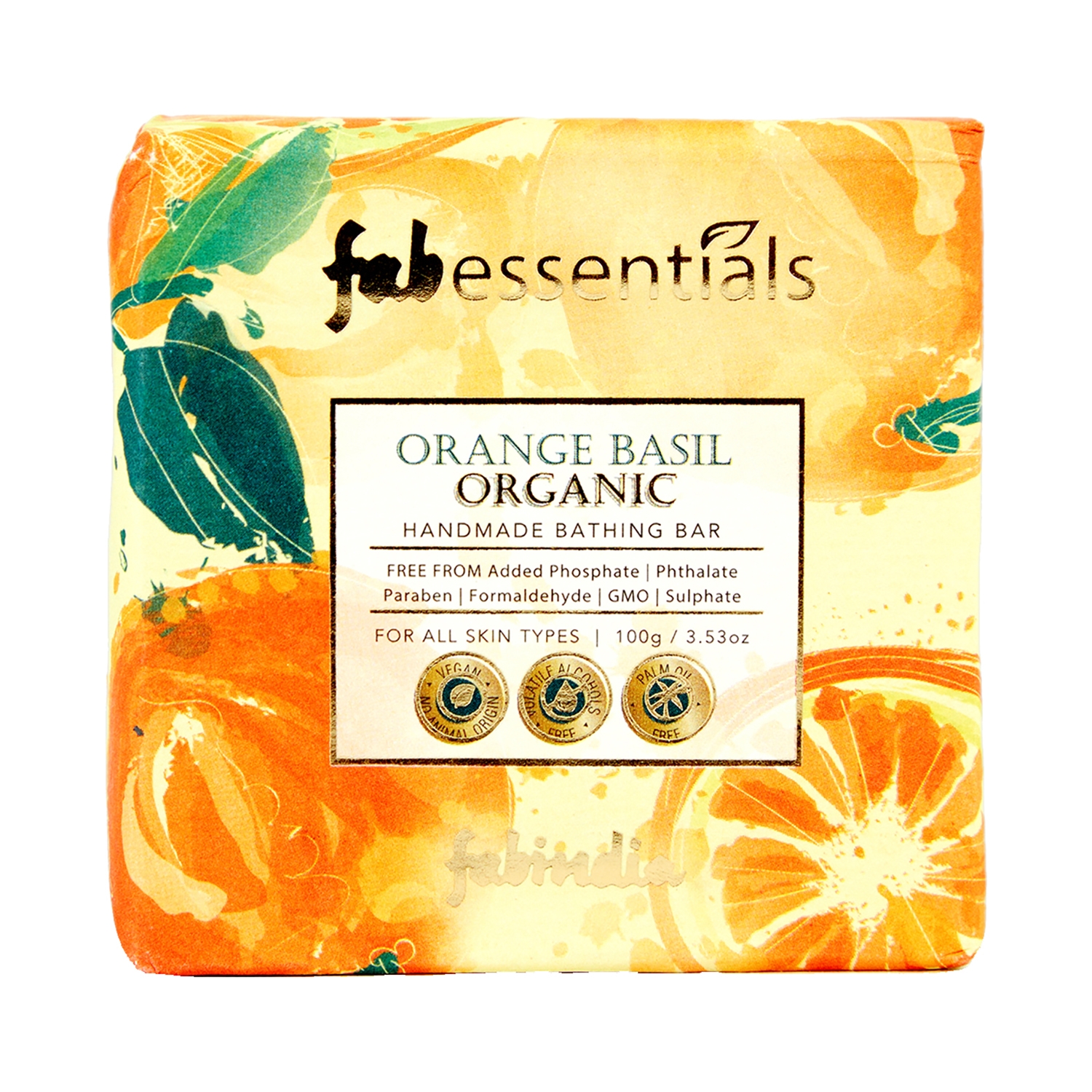 Fabessentials by Fabindia Orange Basil Organic Handmade Bathing Bar With Natural Bioactive (100g)