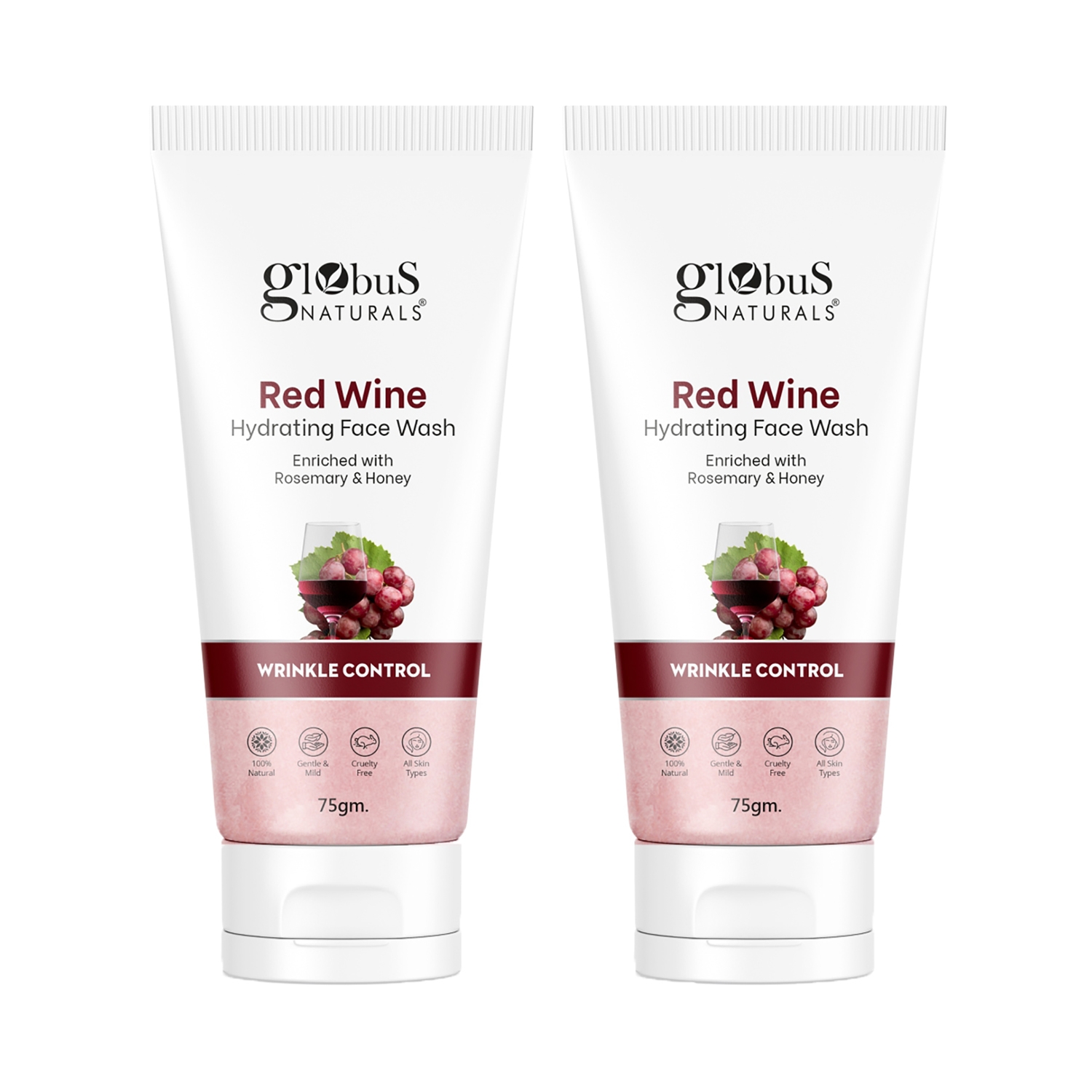 Globus Naturals | Globus Naturals Red Wine Hydrating Face Wash Enriched With Rosemary & Honey For Wrinkle Control (2pc)