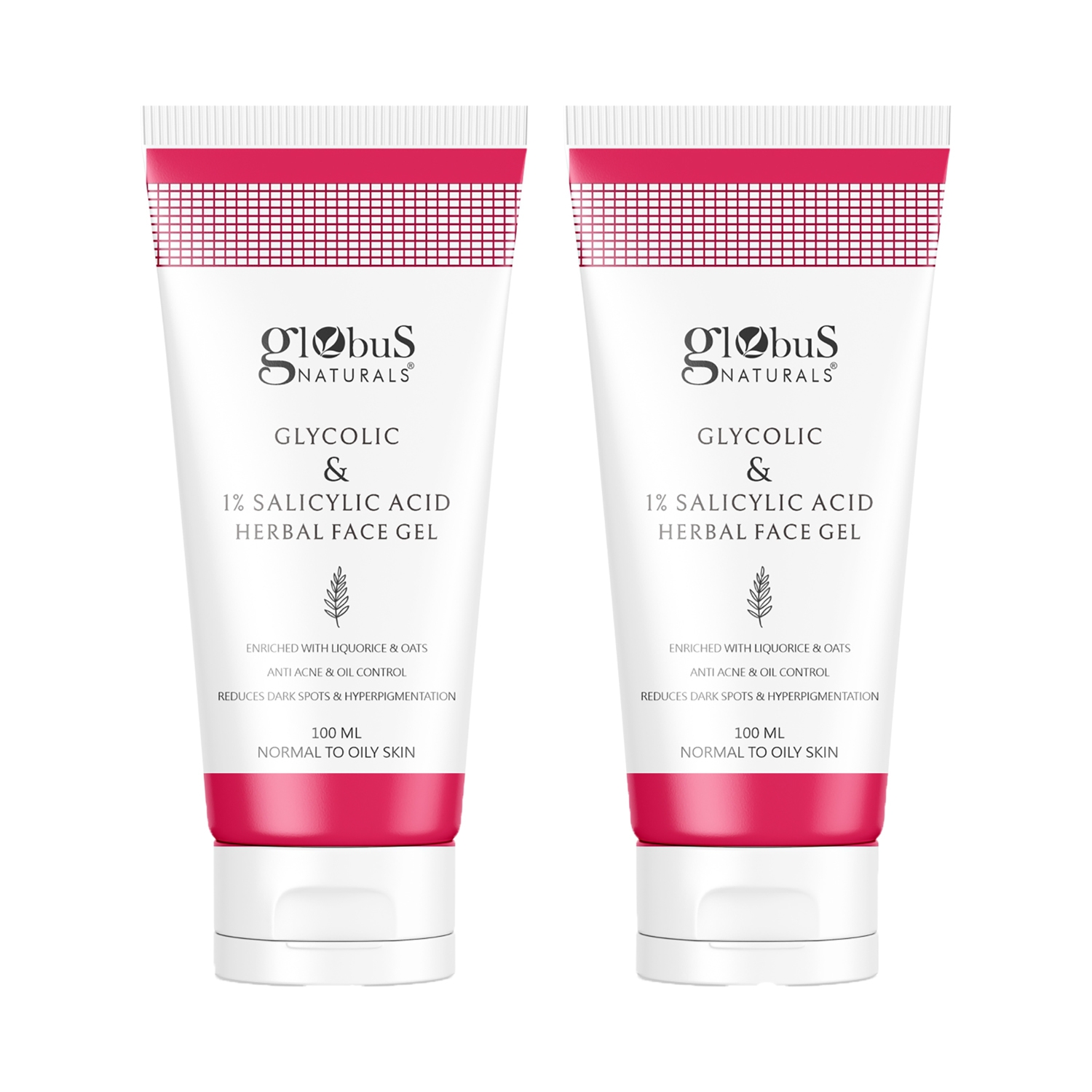 Globus Naturals | Globus Naturals Glycolic & 1% Salicylic Acid Herbal Anti Acne Face Gel Enriched With Oats (2 Pcs)
