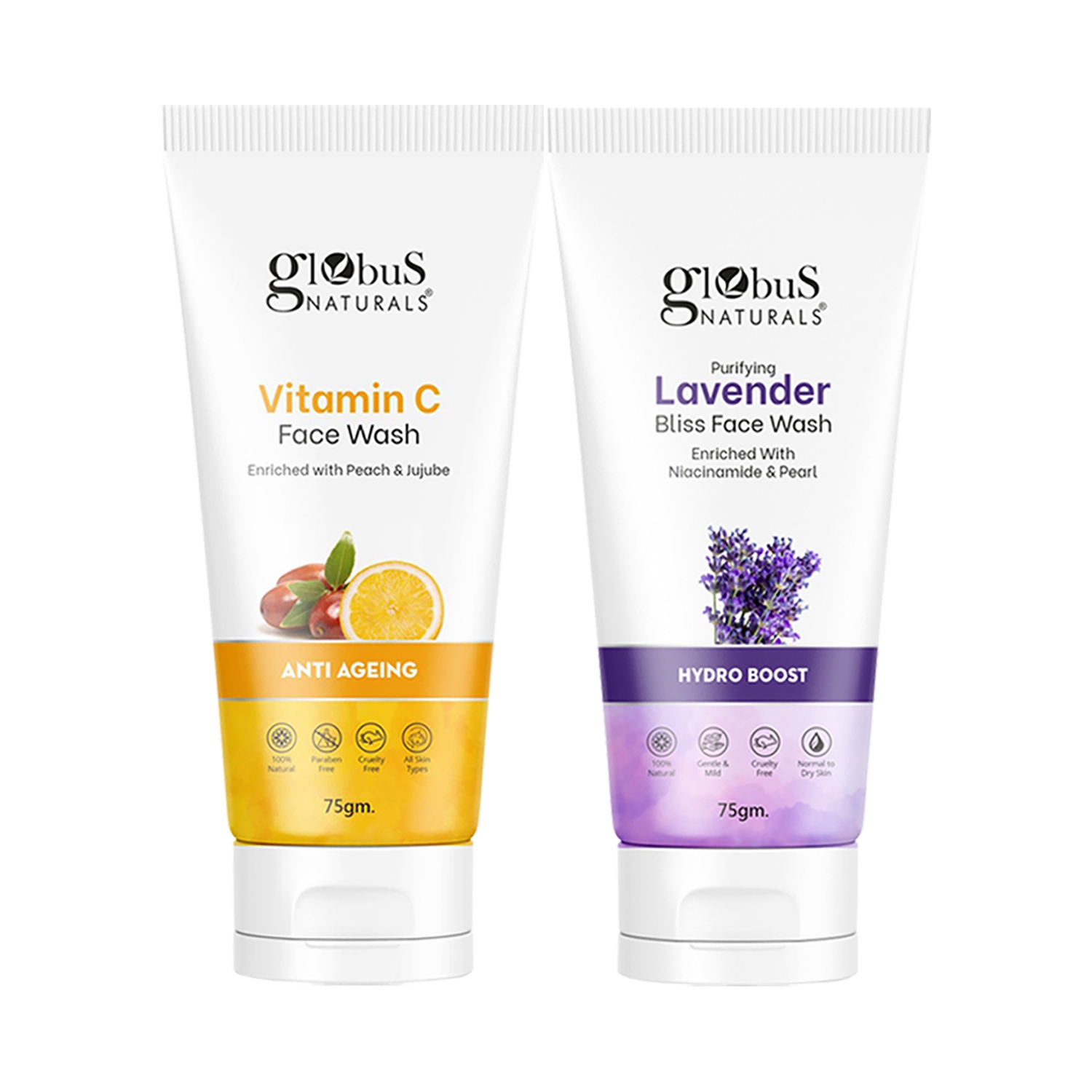 Globus Naturals | Globus Naturals Anti Ageing Vitamin C & Hydro Boost Lavender Face Wash Combo (2 Pcs)