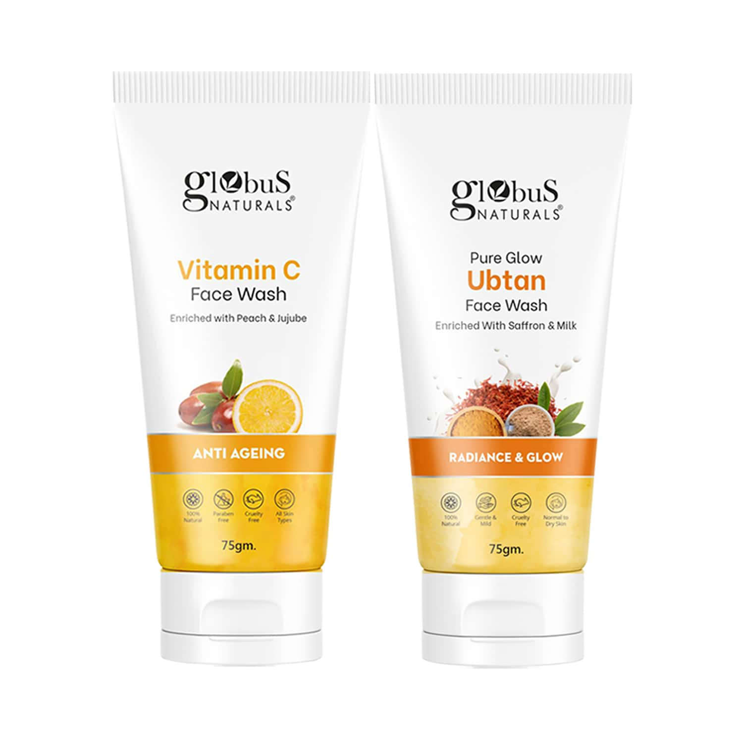 Globus Naturals | Globus Naturals Anti Ageing Vitamin C & Glow Ubtan Face Wash Combo (2 Pcs)