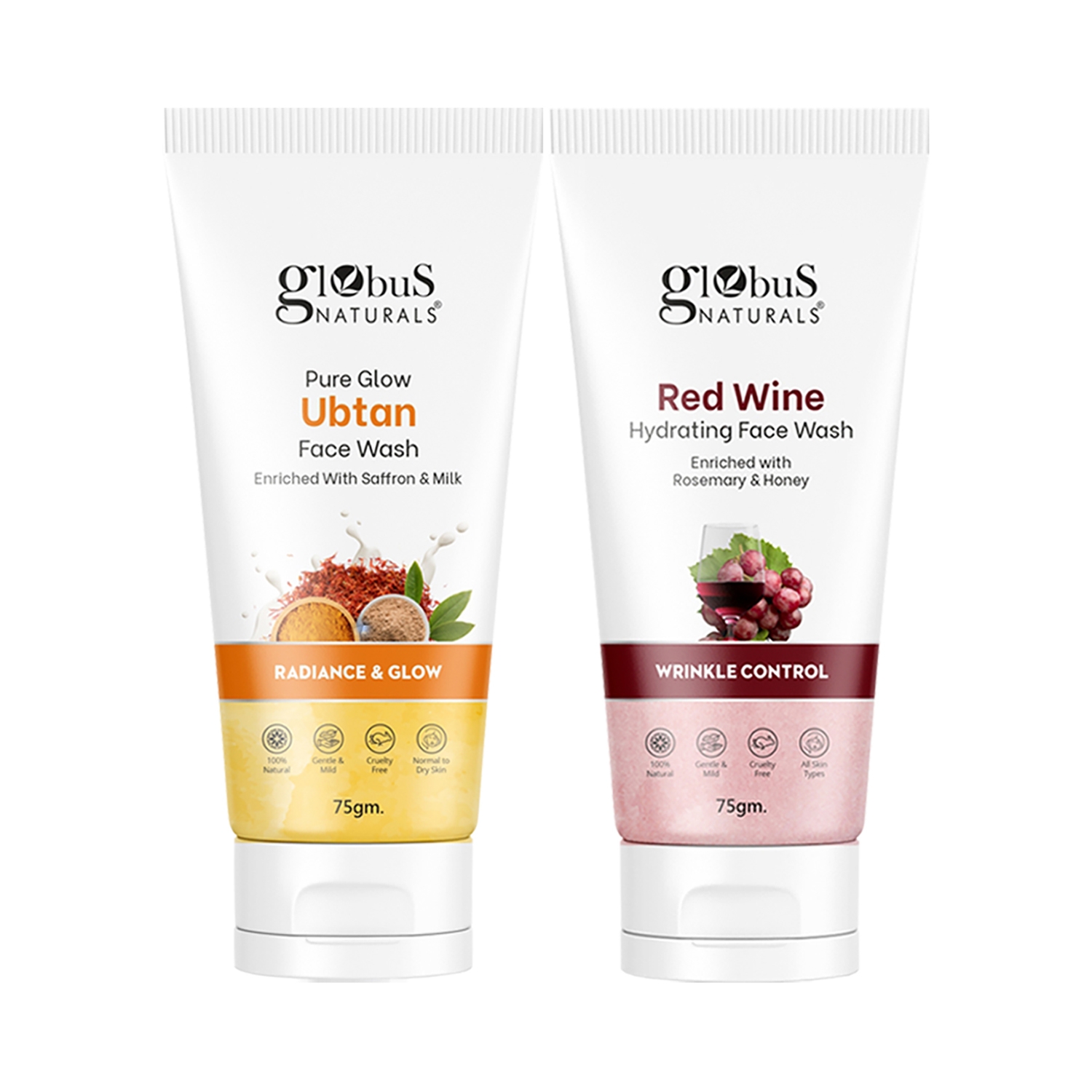 Globus Naturals | Globus Naturals Glow Ubtan & Wrinkle Control Red Wine Face Wash Combo (2 Pcs)
