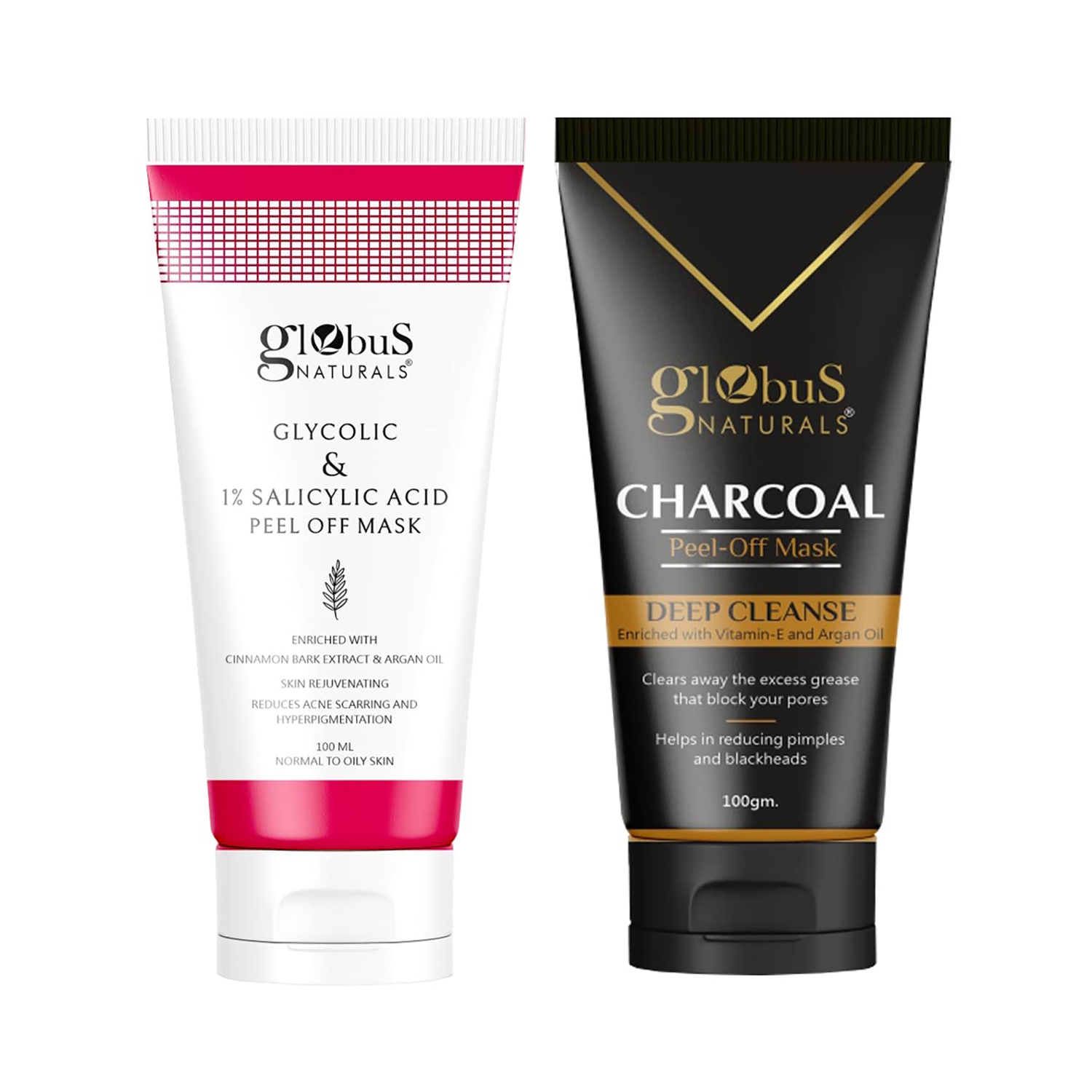 Globus Naturals | Globus Naturals Deep Cleanse Charcoal & Glycolic & 1% Salicylic Acid Peel Off Mask Combo ( Men) (2pc)