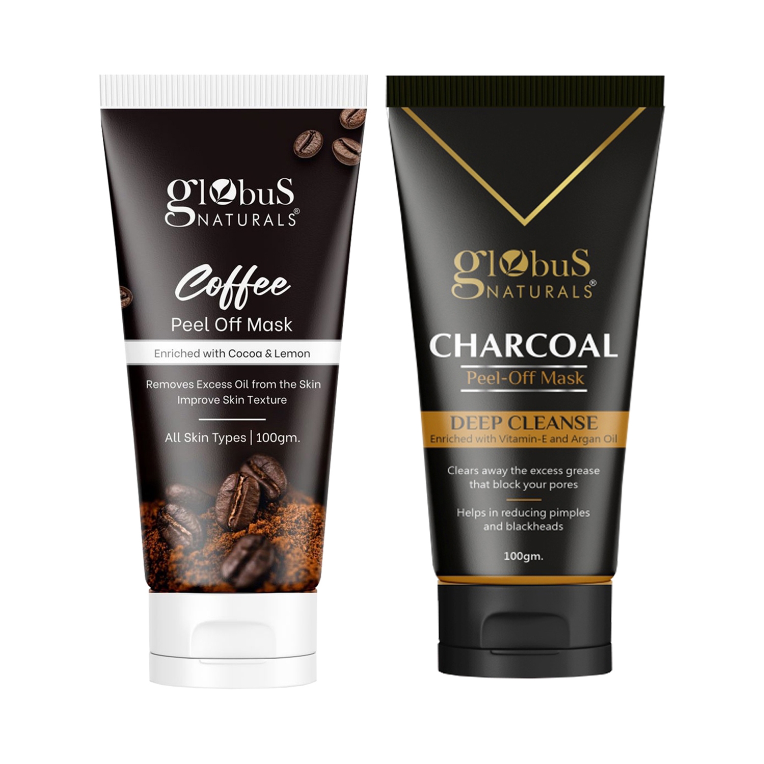 Globus Naturals | Globus Naturals Oil Control Coffee Peel Off Mask & Charcoal Peel Off Mask Combo For Women (2 Pcs)