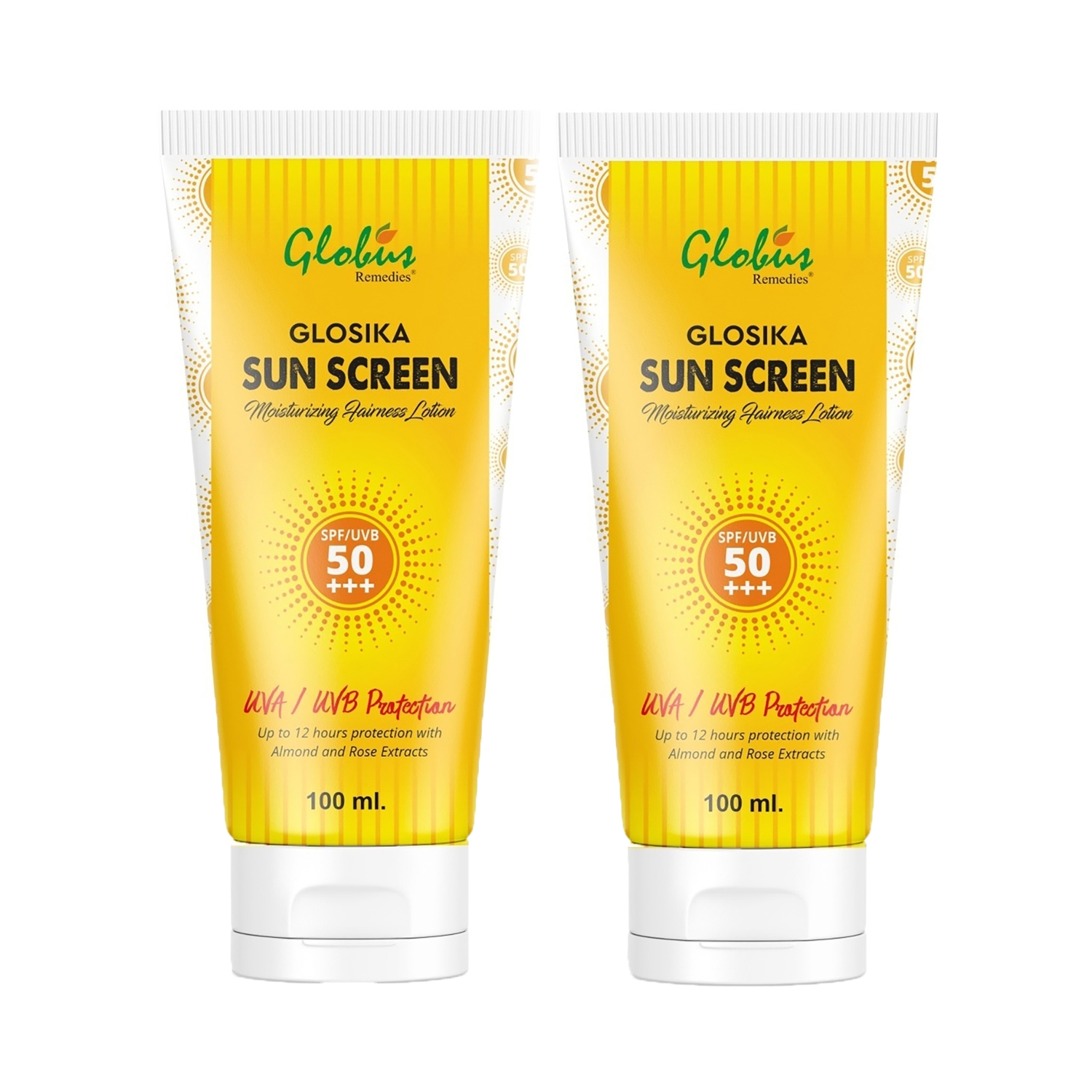 Globus Remedies | Globus Remedies Sunscreen Lotion SPF 50 Up To 12 Hr Protection With Almond & Rose Extract Combo (2pc)