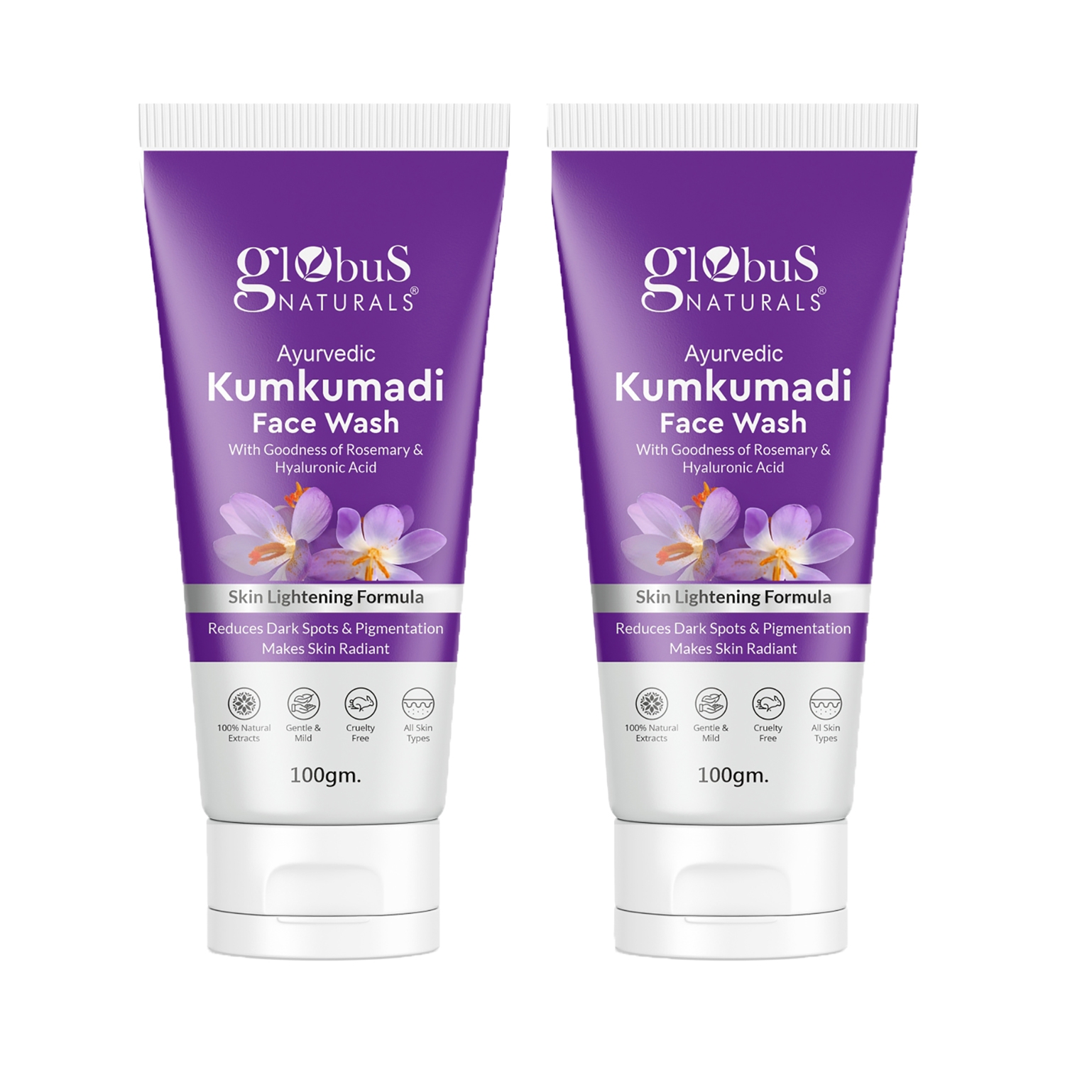 Globus Naturals | Globus Naturals Kumkumadi Skin Lightening Face Wash Enriched With Hyaluronic Acid & Rosemary (2 Pcs)