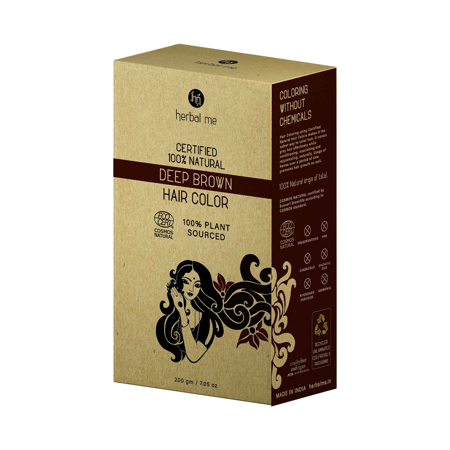 Herbal Me Certified 100% Natural Henna Hair Color - Deep Brown (200g)