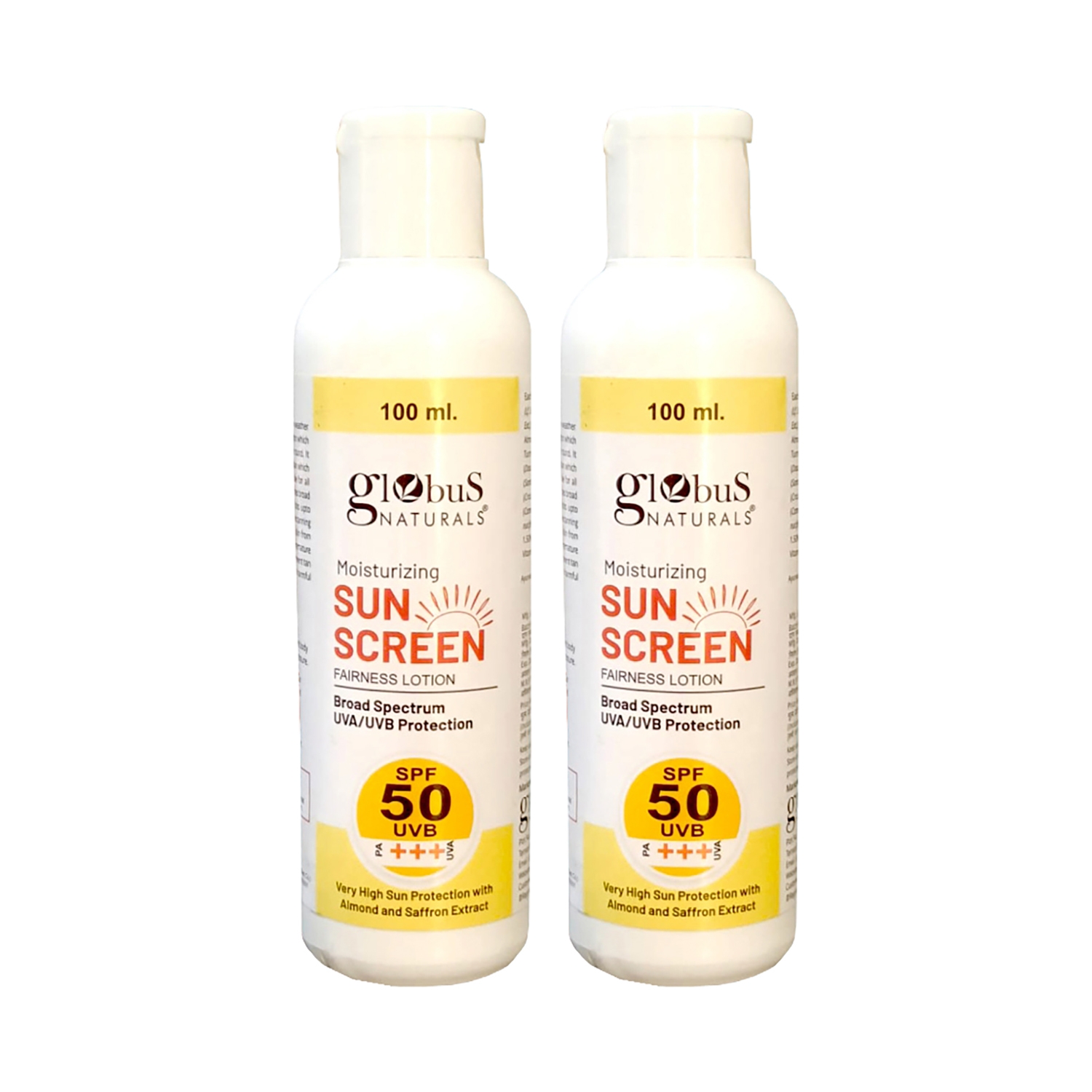 Globus Naturals | Globus Naturals Sun Protect Sunscreen Lotion SPF 50,UVA & UVB Protection For Face & Body Combo (2pc)