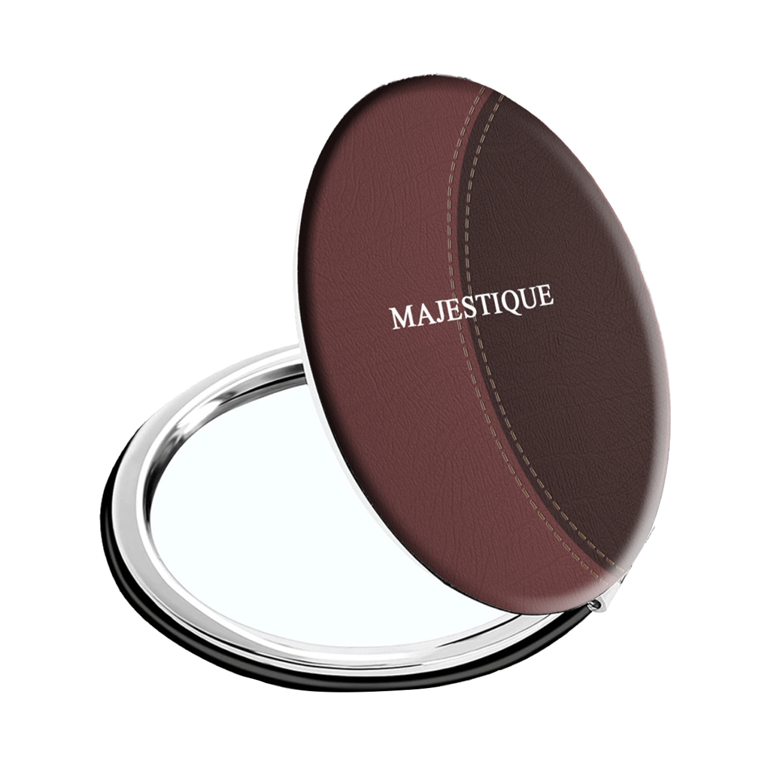 Majestique | Majestique Round Latherite Finish Compact Mirror Easy To Hold - Brown