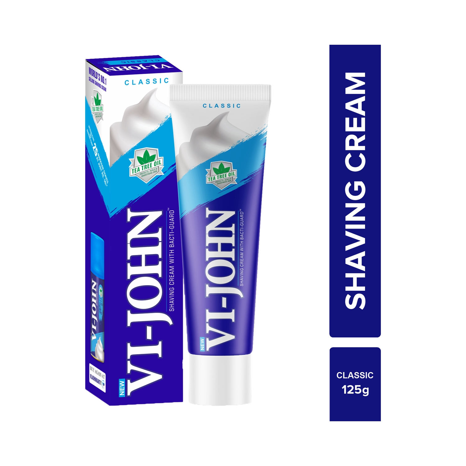 VI-JOHN Classic Shaving Cream With Tea Tree Oil & Bacti-Guard (125g)