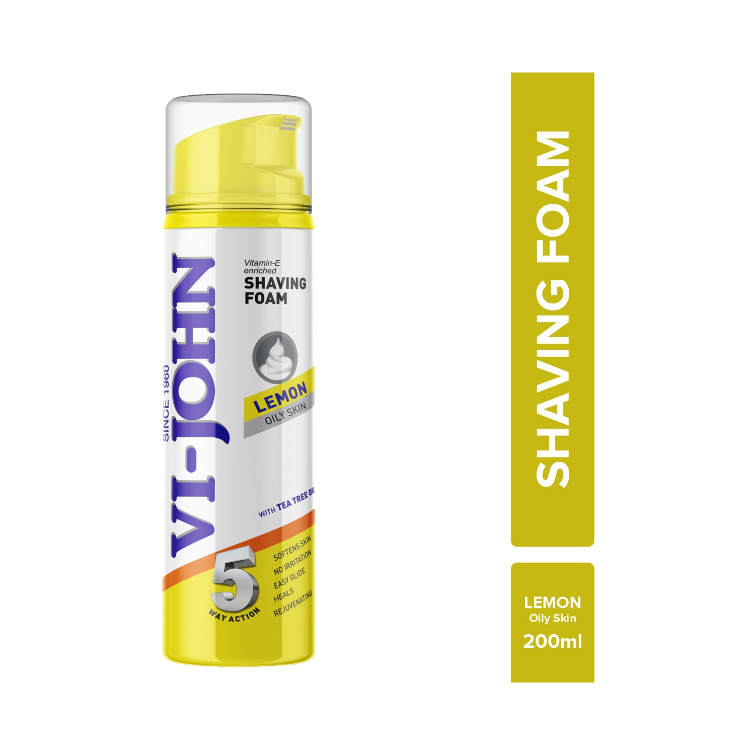 VI-JOHN | VI-JOHN Lemon 5 Way Action Shaving Foam Enriched Vitamin E For Oily Skin (200ml)