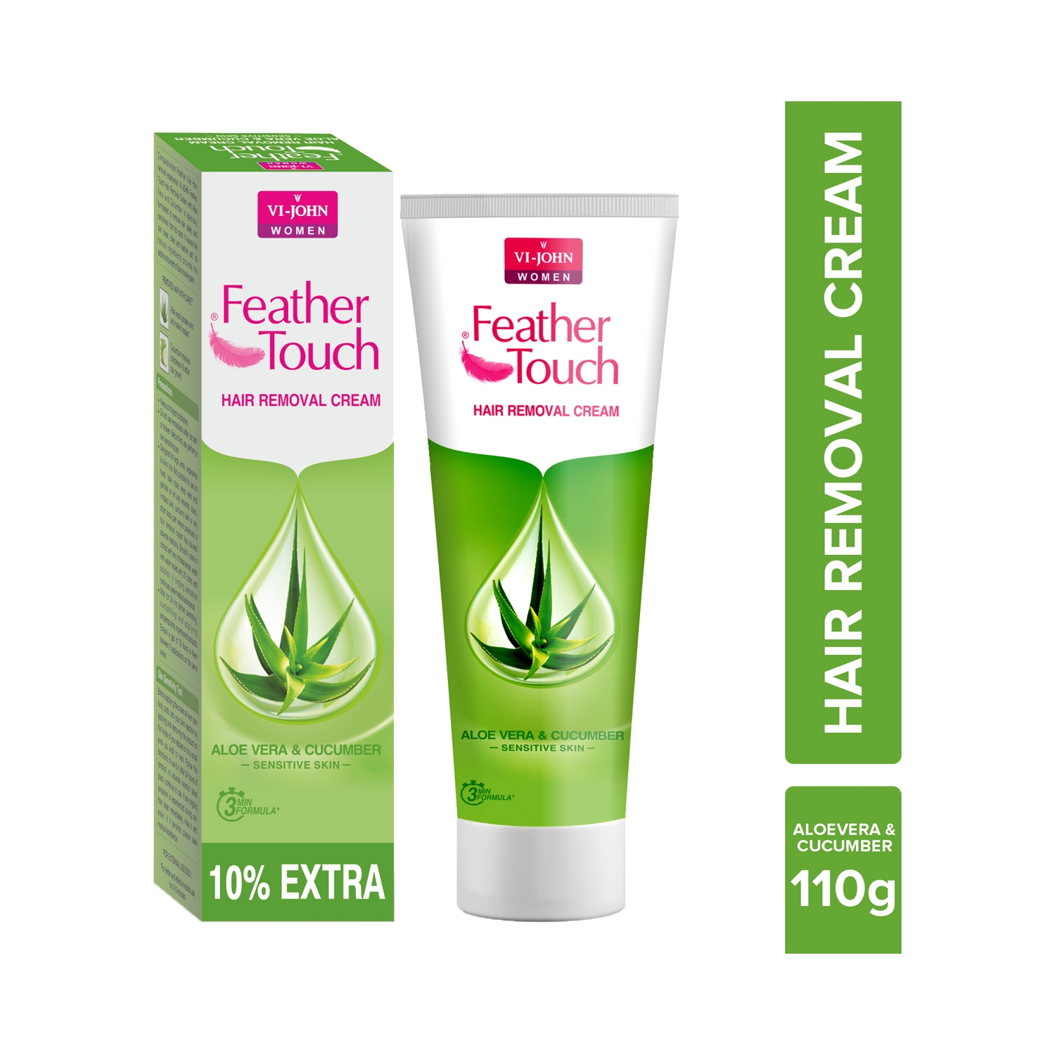 VI-JOHN Feather Touch Hair Removal Cream With Cucumber & Aloe Vera Tube For Sensitive Skin (110g)