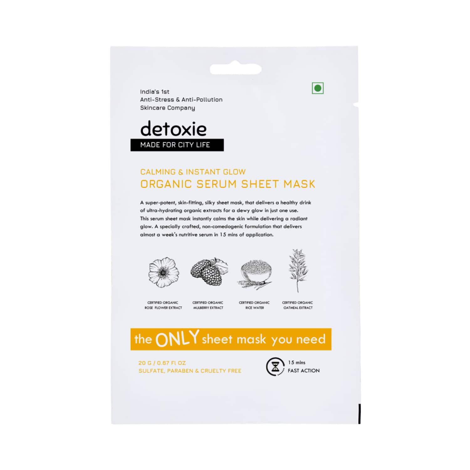 Detoxie | Detoxie Calming & Instant Glow Organic Serum Sheet Mask (20g)