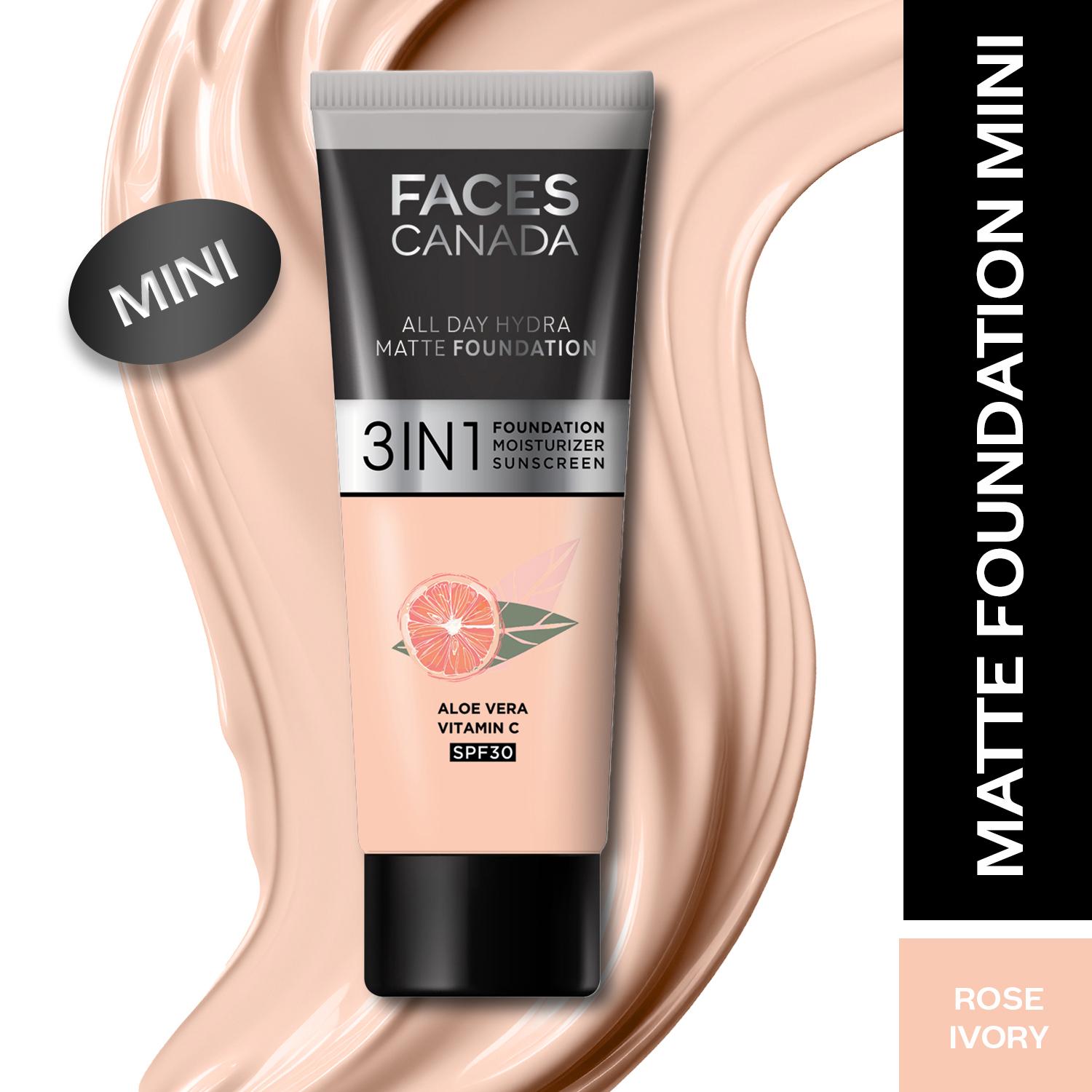Faces Canada 3In1 All Day Hydra Matte Foundation + Moisturizer + SPF 30 - Rose Ivory 011 (15 ml)