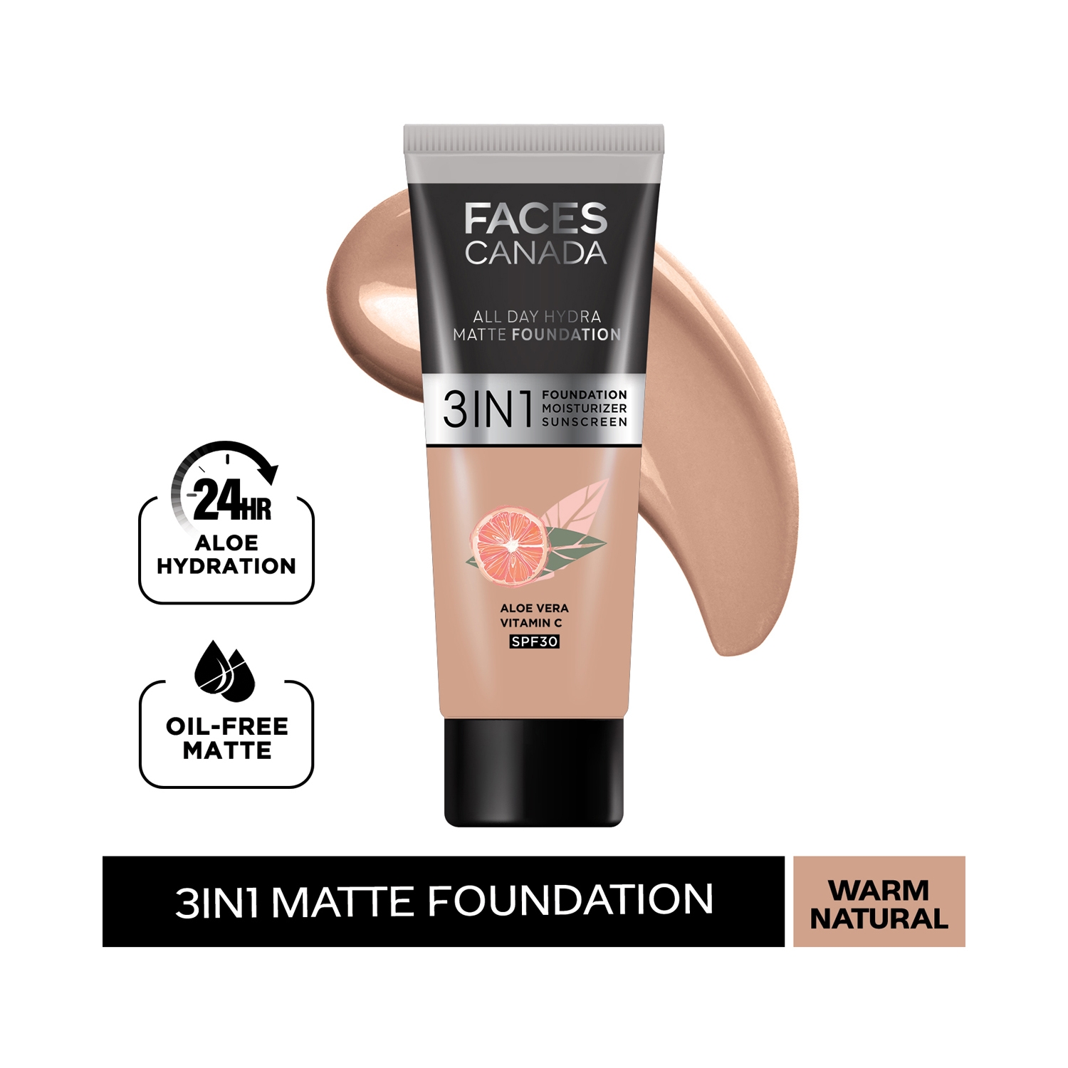 Faces Canada | Faces Canada 3-In-1 All Day Hydra Matte Foundation - 021 Warm Natural (15ml)