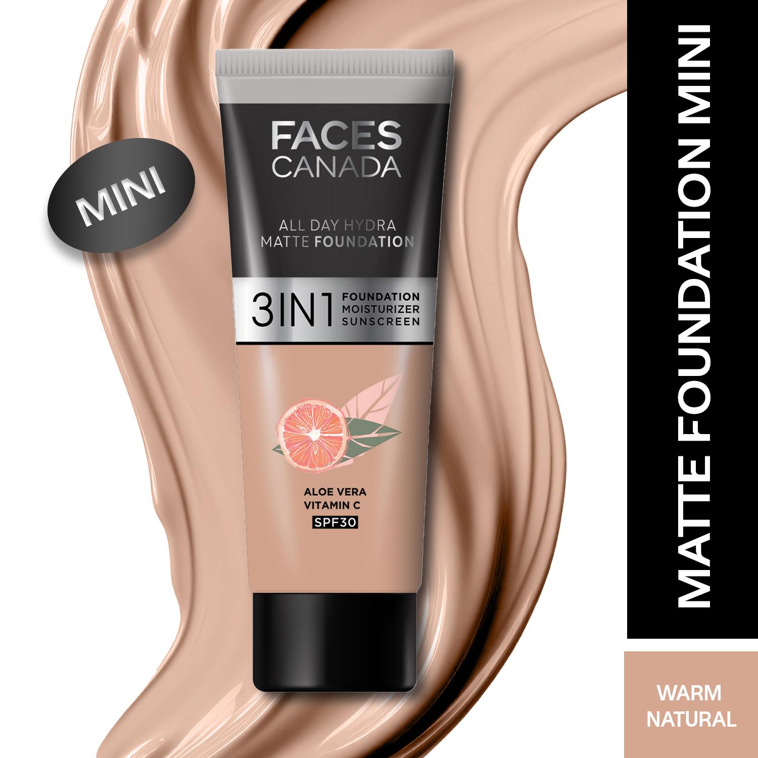 Faces Canada 3In1 All Day Hydra Matte Foundation + Moisturizer + SPF 30 - Warm Natural 021 (15 ml)
