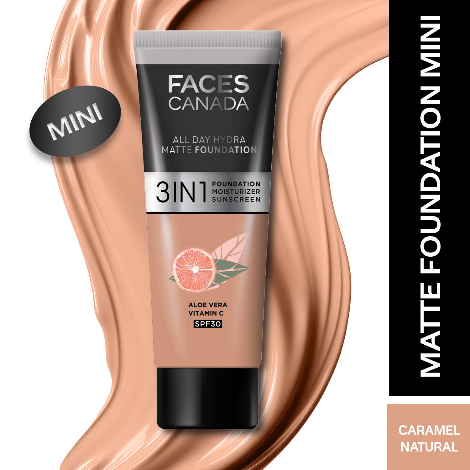 Faces Canada 3In1 All Day Hydra Matte Foundation + Moisturizer + SPF 30 -Caramel Natural 023 (15 ml)