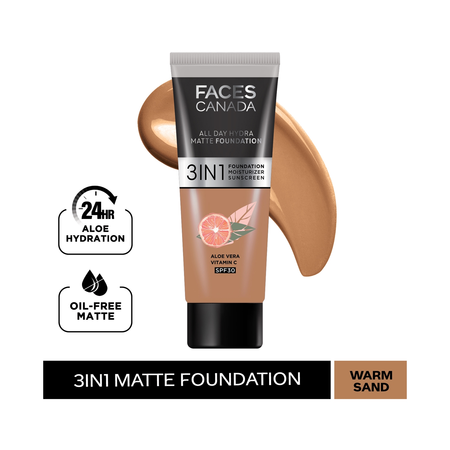 Faces Canada | Faces Canada 3-In-1 All Day Hydra Matte Foundation - 042 Warm Sand (15ml)