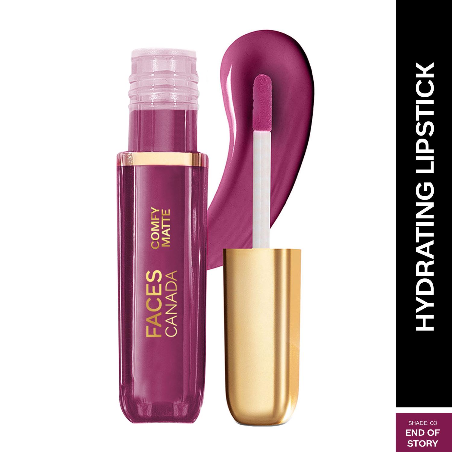 Faces Canada | Faces Canada Comfy Matte Liquid Lipstick, 10HR Stay, No Dryness - End Of Story 03 (3 ml)