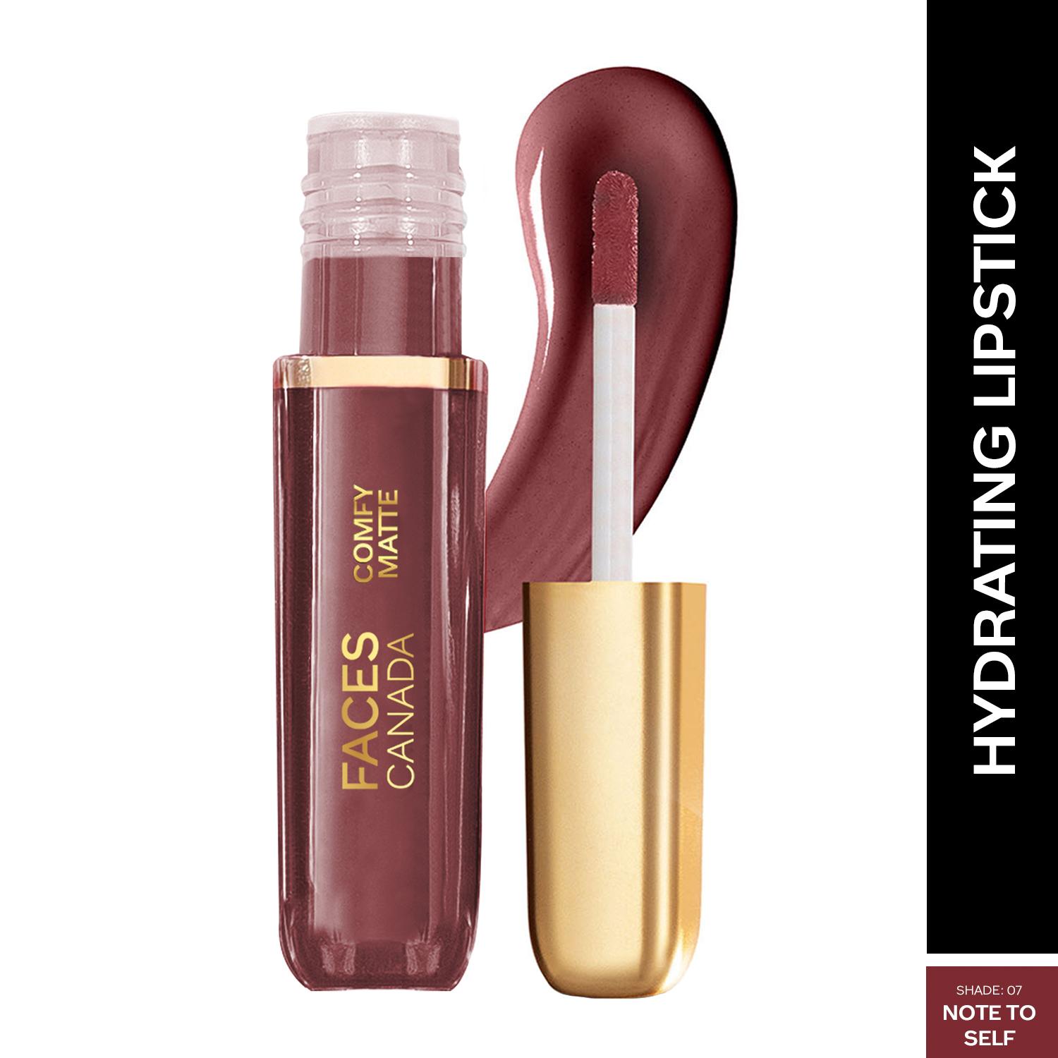 Faces Canada Comfy Matte Liquid Lipstick, 10HR Stay, No Dryness - Note To Self 07 (3 ml)
