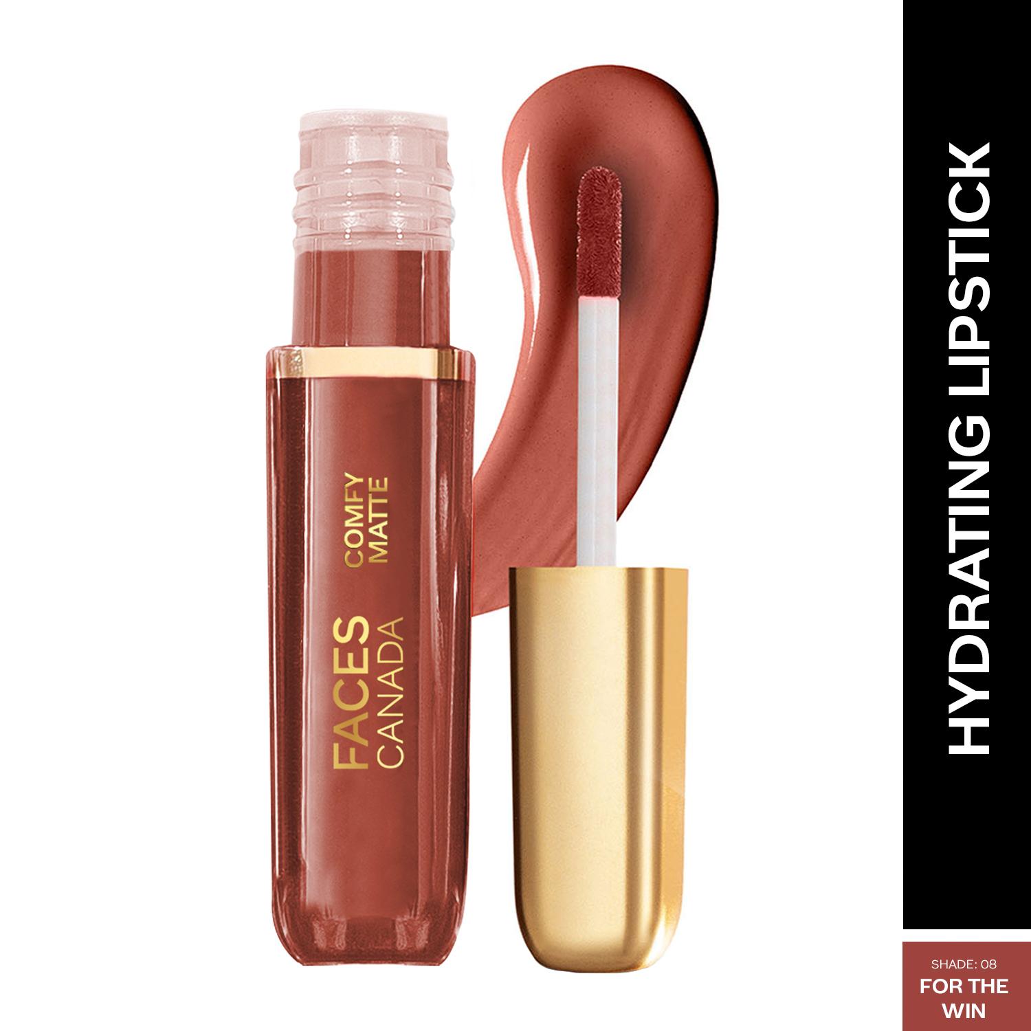 Faces Canada | Faces Canada Comfy Matte Liquid Lipstick, 10HR Stay, No Dryness - For The Win 08 (3 ml)