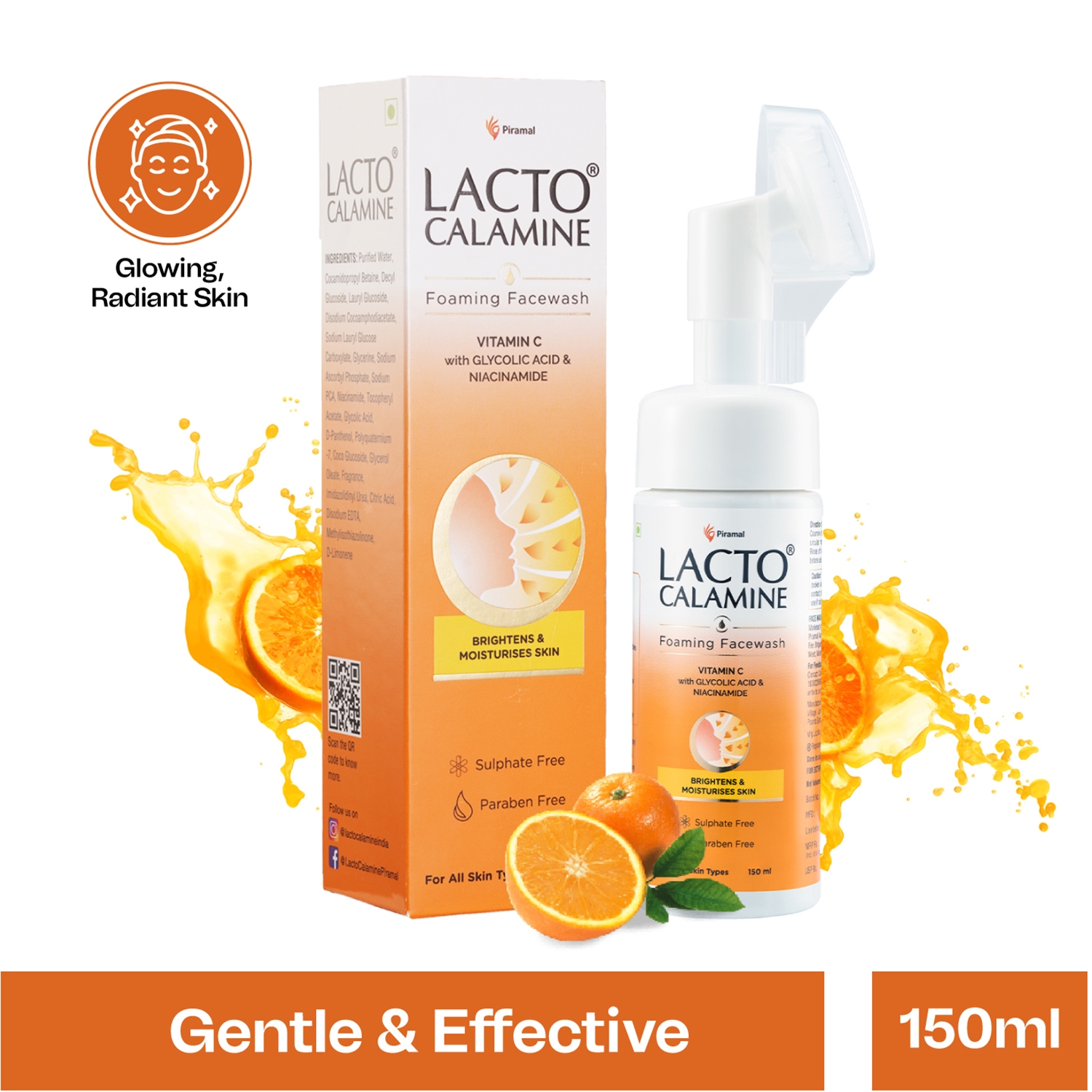 Lacto Calamine | Lacto Calamine Vitamin C Foaming Face Wash + Niacinamide, Glycolic Acid for Skin Brightening (150ml)