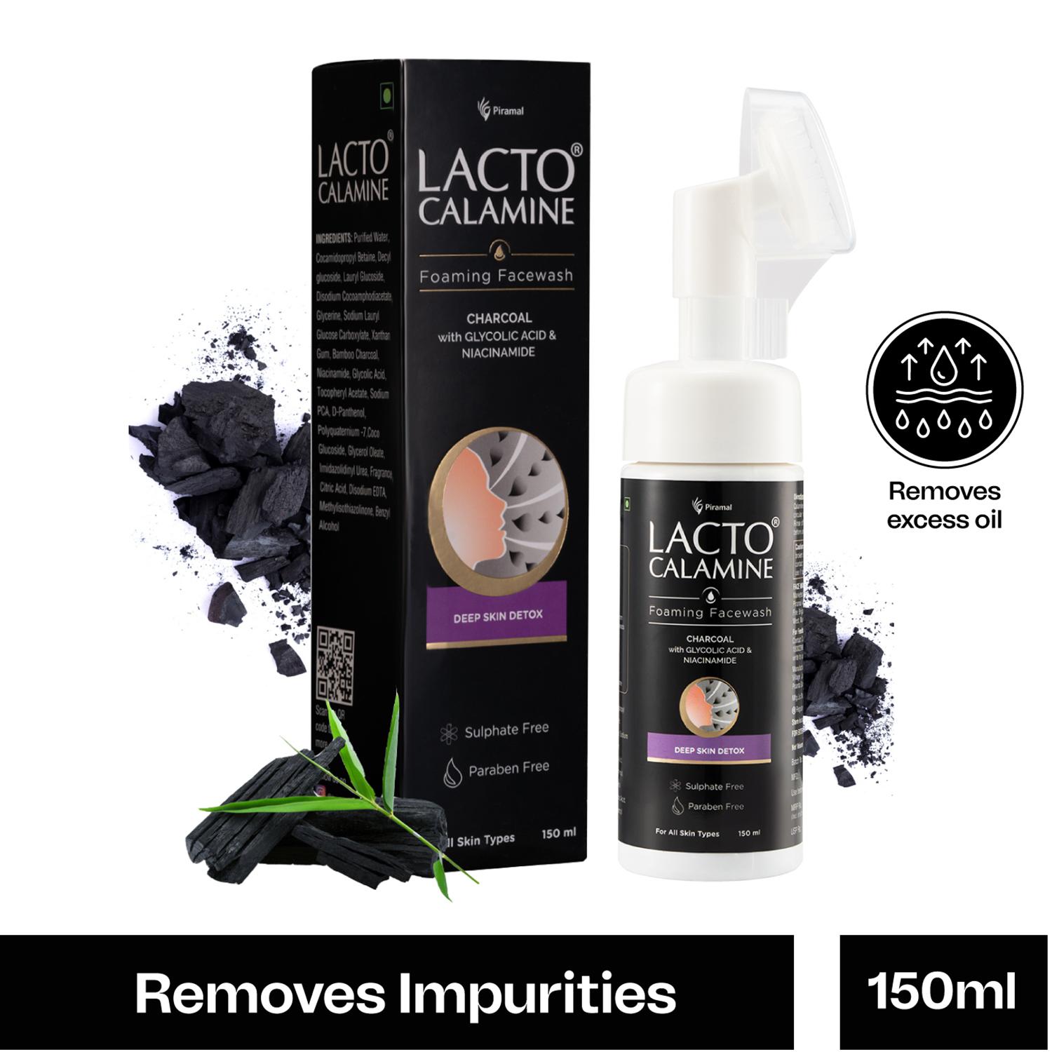 Lacto Calamine | Lacto Calamine Charcoal Foaming Face Wash with Niacinamide & Glycolic Acid for detox (150ml)