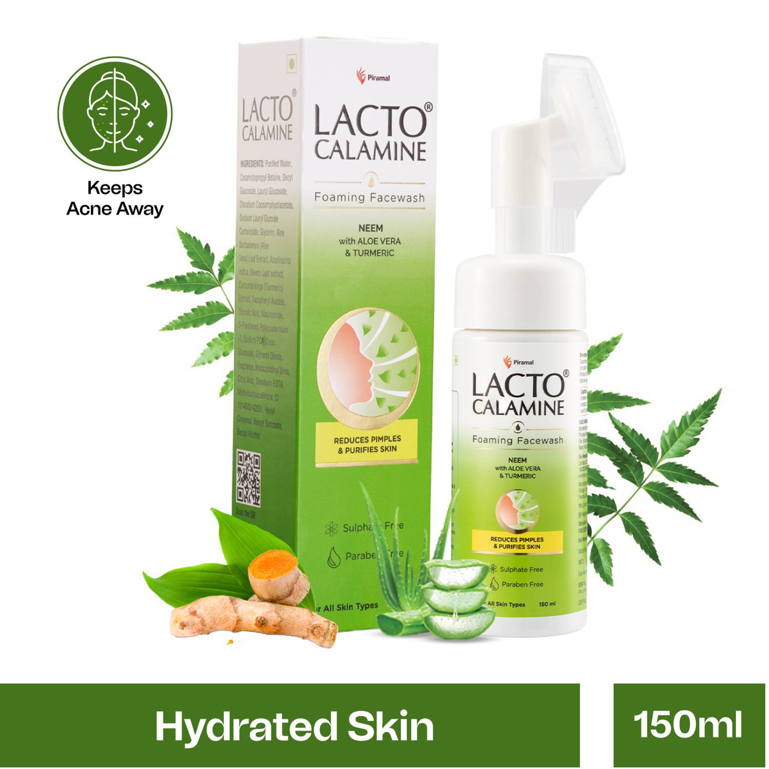 Lacto Calamine | Lacto Calamine Neem & Aloe Foaming Face Wash + Niacinamide,Glycolic Acid for reducing pimple (150ml)